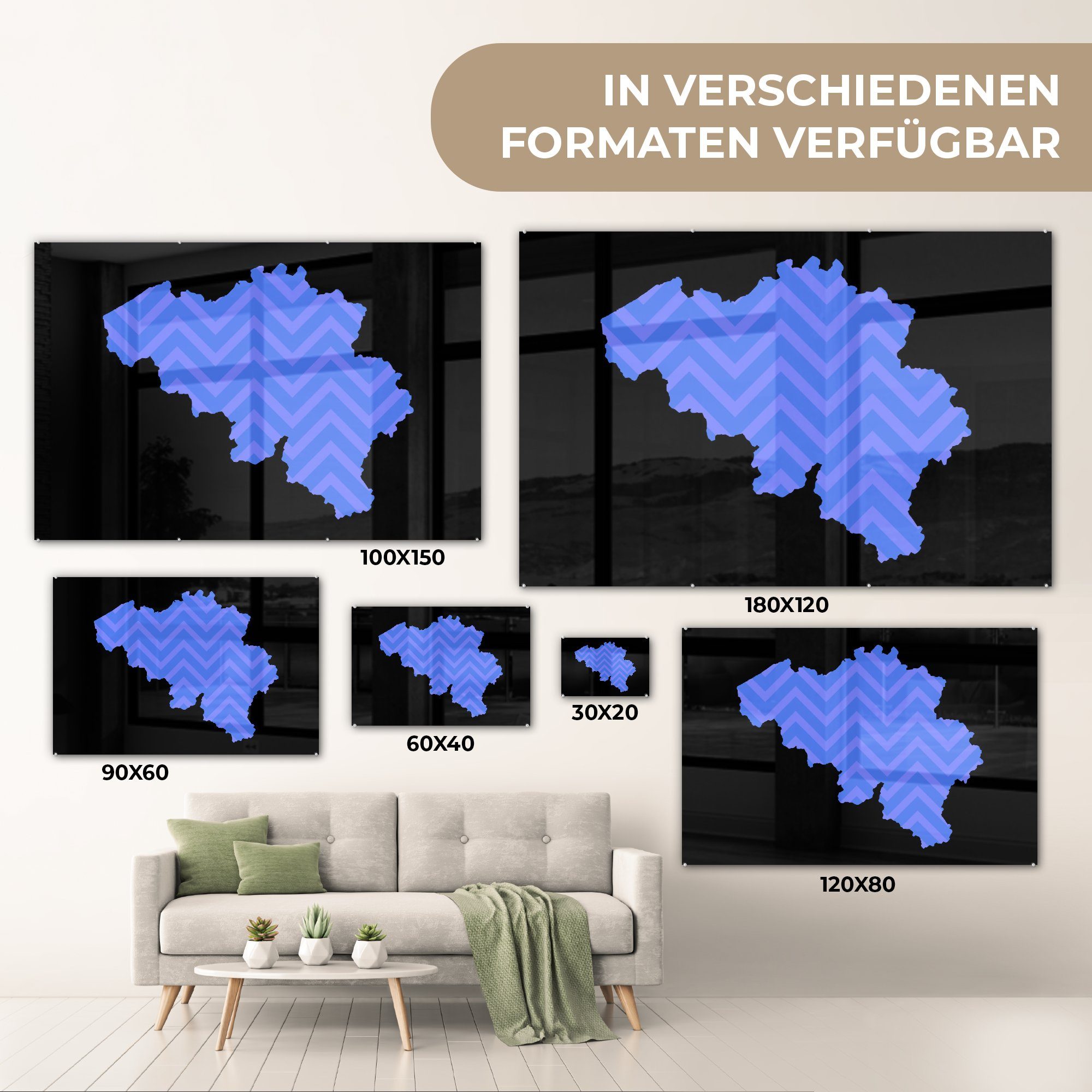 MuchoWow Acrylglasbild Karte - Belgien Schlafzimmer - St), & Muster, Wohnzimmer Acrylglasbilder (1