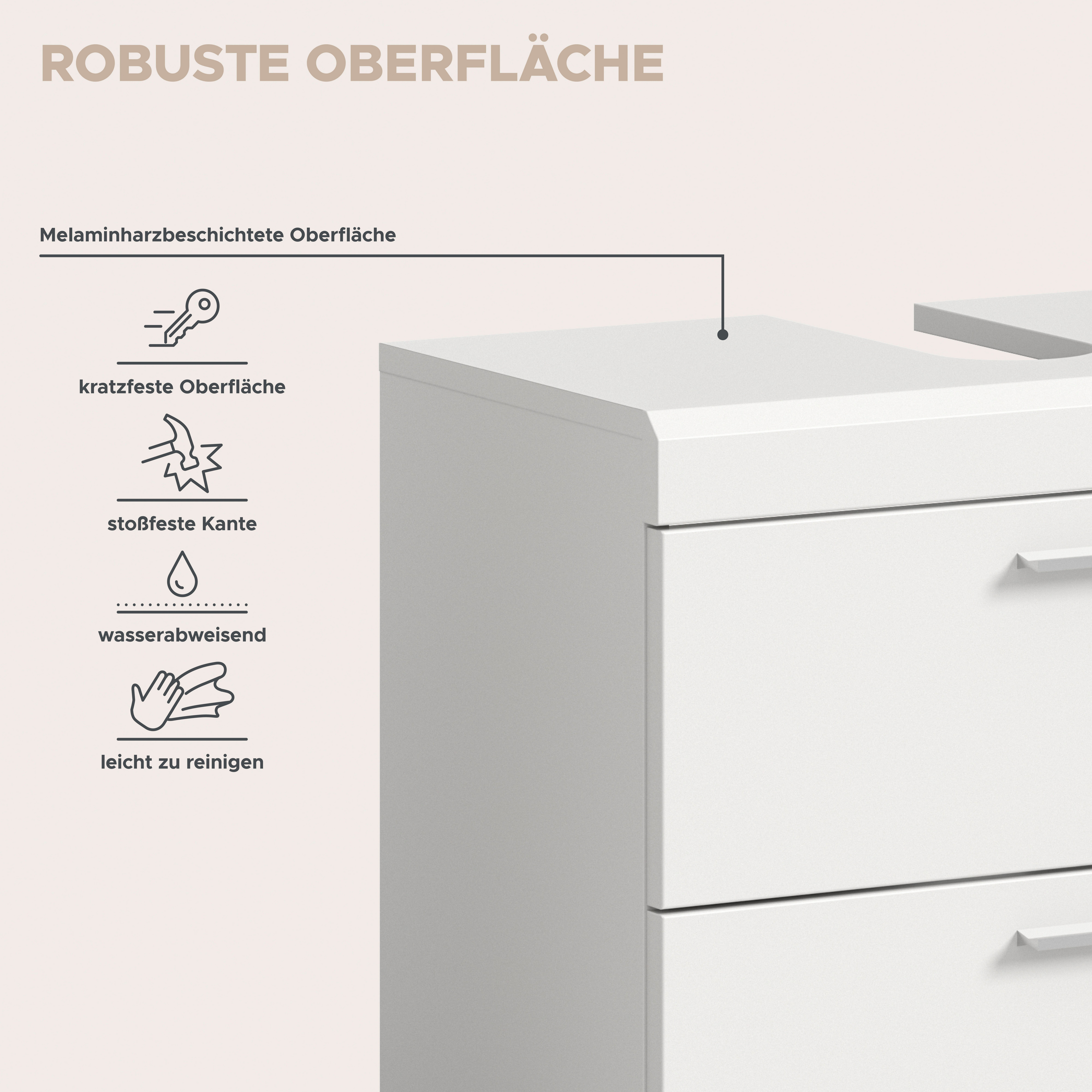 welltime Waschbeckenunterschrank SIENA, Breite 60cm, mit 2 Türen oder 2 Schubkästen, MDF-Front (1-St., TOPSELLER!, mit Siphonausschnitt 10x25 cm) in verschieden – Bild 5 von 5