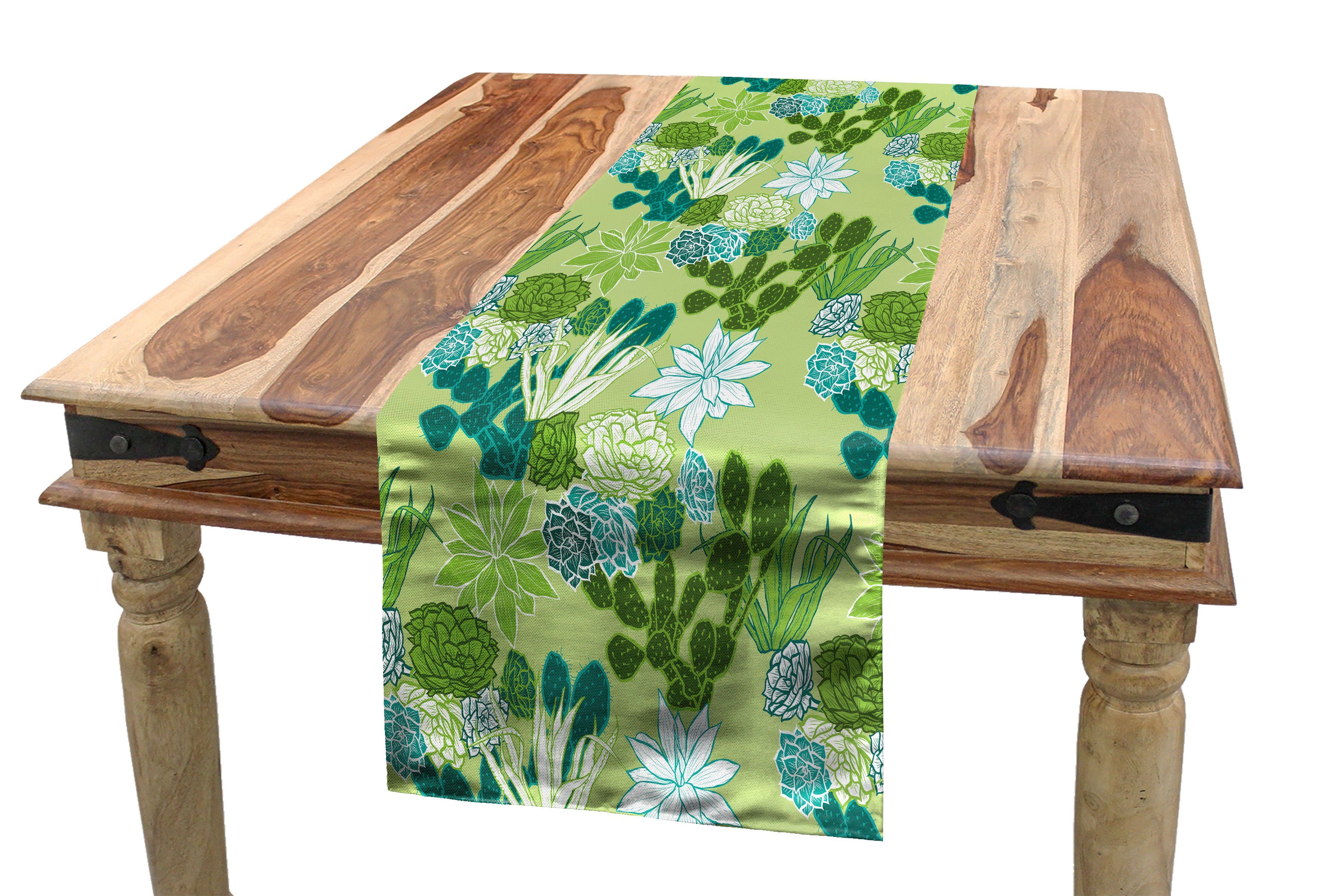 Abakuhaus Tischläufer Esszimmer Küche Rechteckiger Dekorativer Tischläufer, Saftig Cactus Szene House Plants | Tischläufer