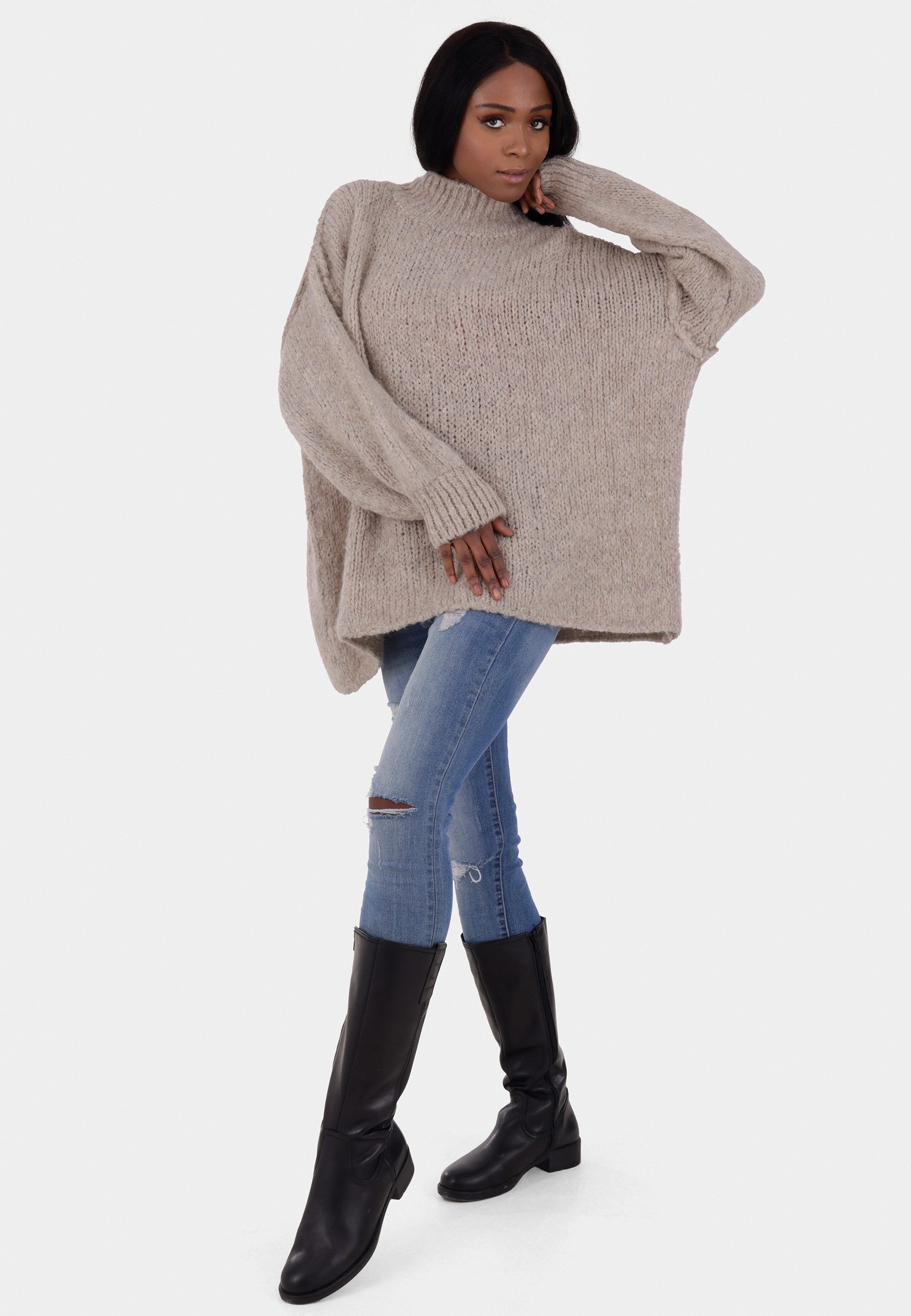 YC Fashion & Style Strickpullover Oversized Strickpullover mit Stehkragen Basic