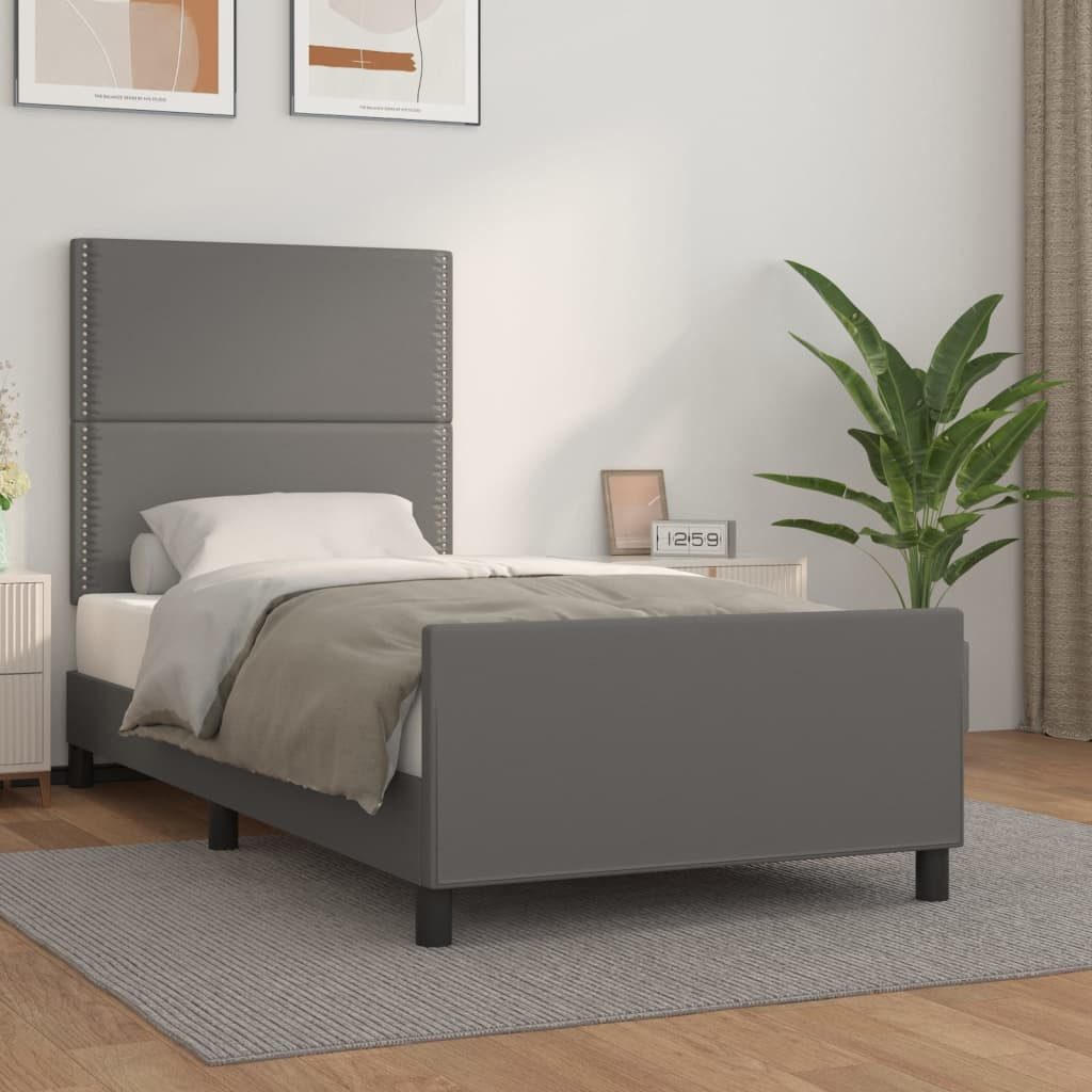 vidaXL Bett, Bettgestell mit Kopfteil Grau 90x190 cm Kunstleder günstig online kaufen