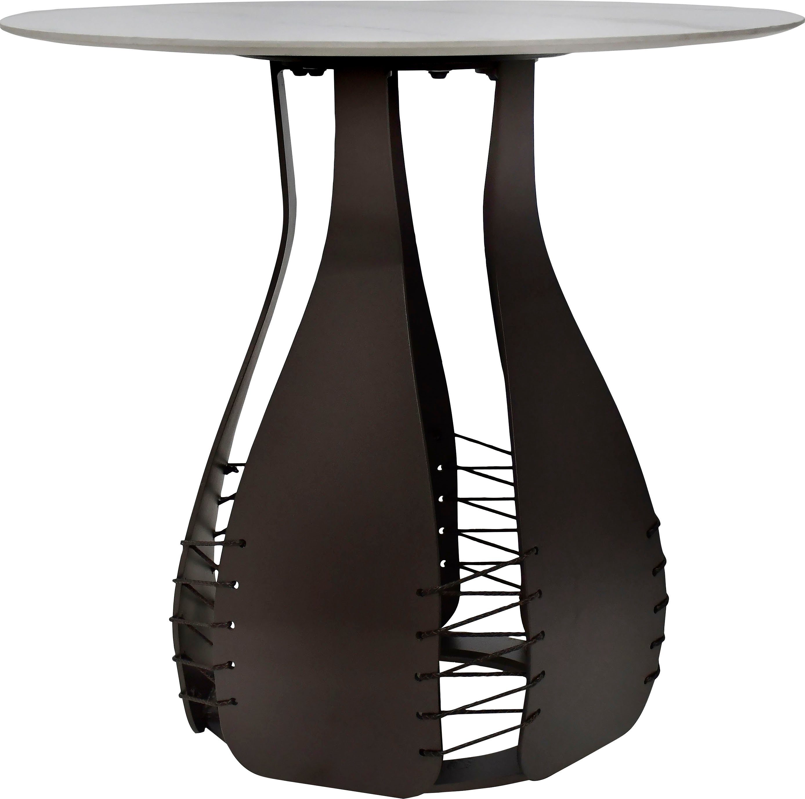 Leonique Beistelltisch Indiana, Beistelltisch, rund, bronzefarbene Beine, Keramik, Marmoroptik, 60x55