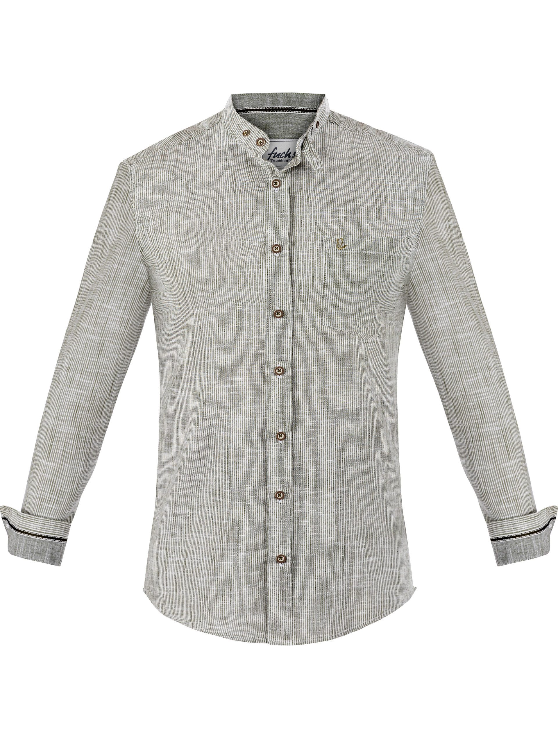 FUCHS Trachtenhemd Trachtenhemd Herren gestreift Tanne Slim Fit Wiesn Stehkragen (1-tlg)