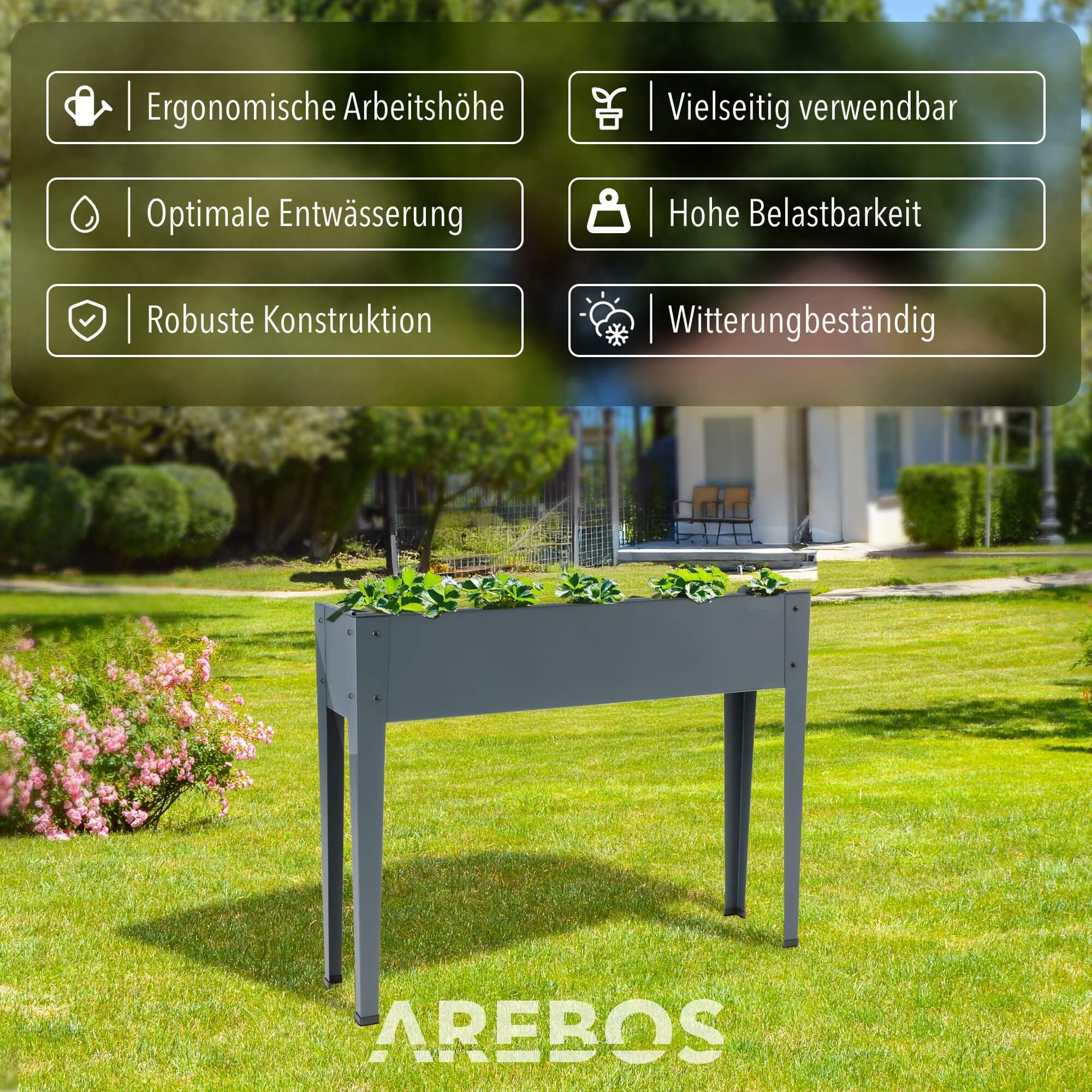 Arebos Hochbeet Metall 45 L - wetterfest für Kräuter & Gemüse auf Balkon & Terrasse, Wetterfest und rostbeständig für ganzjährigen Einsatz