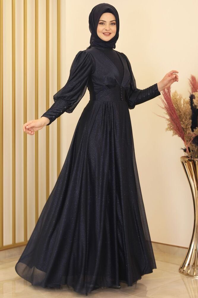 fashionshowcase Abendkleid Elegantes Glitzerndes Tüllkleid - Hijab Kleid Modest Fashion Schimmernder Stoff