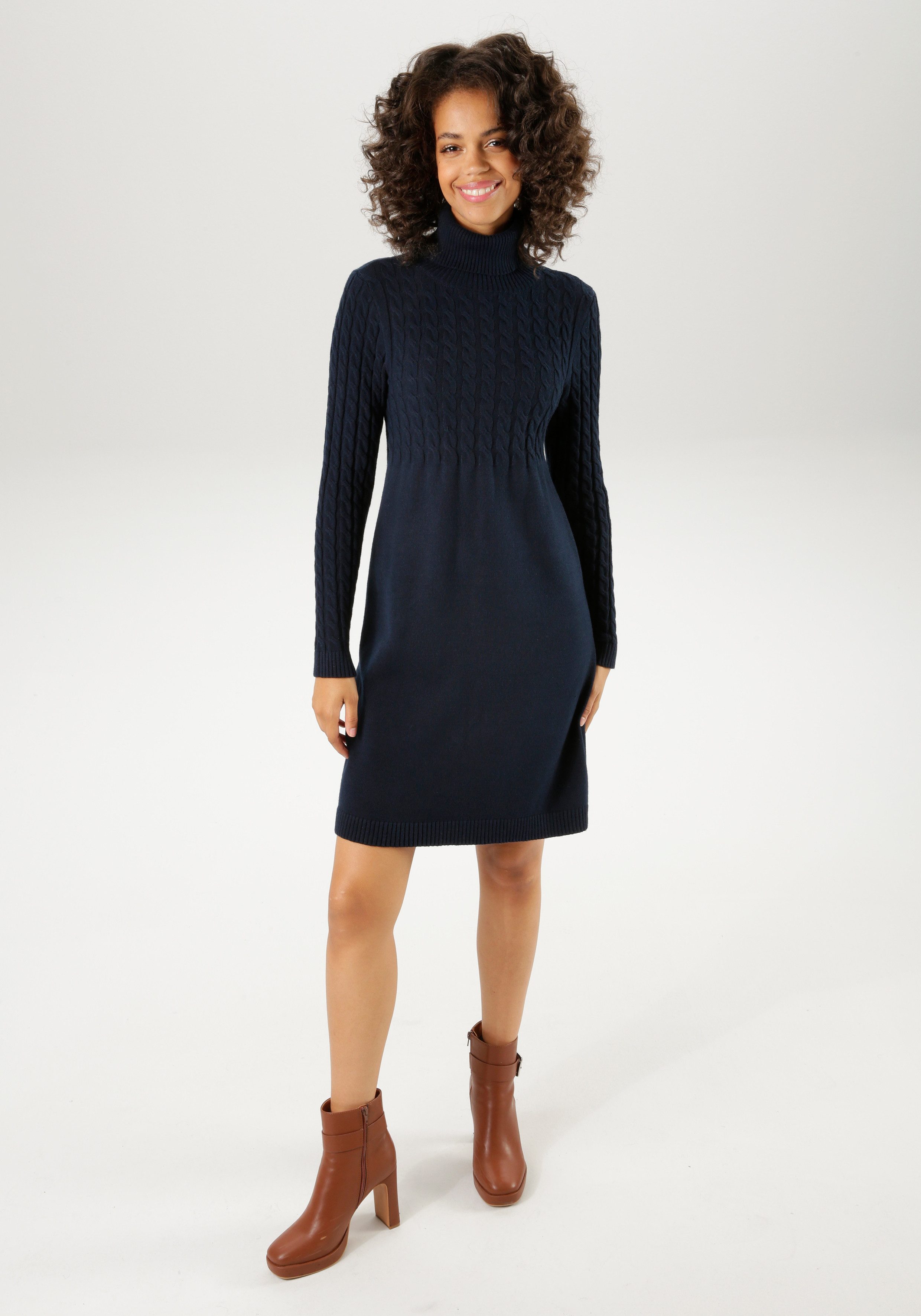 Aniston CASUAL Strickkleid mit Zopfmuster im Oberteil und den langen Ärmeln