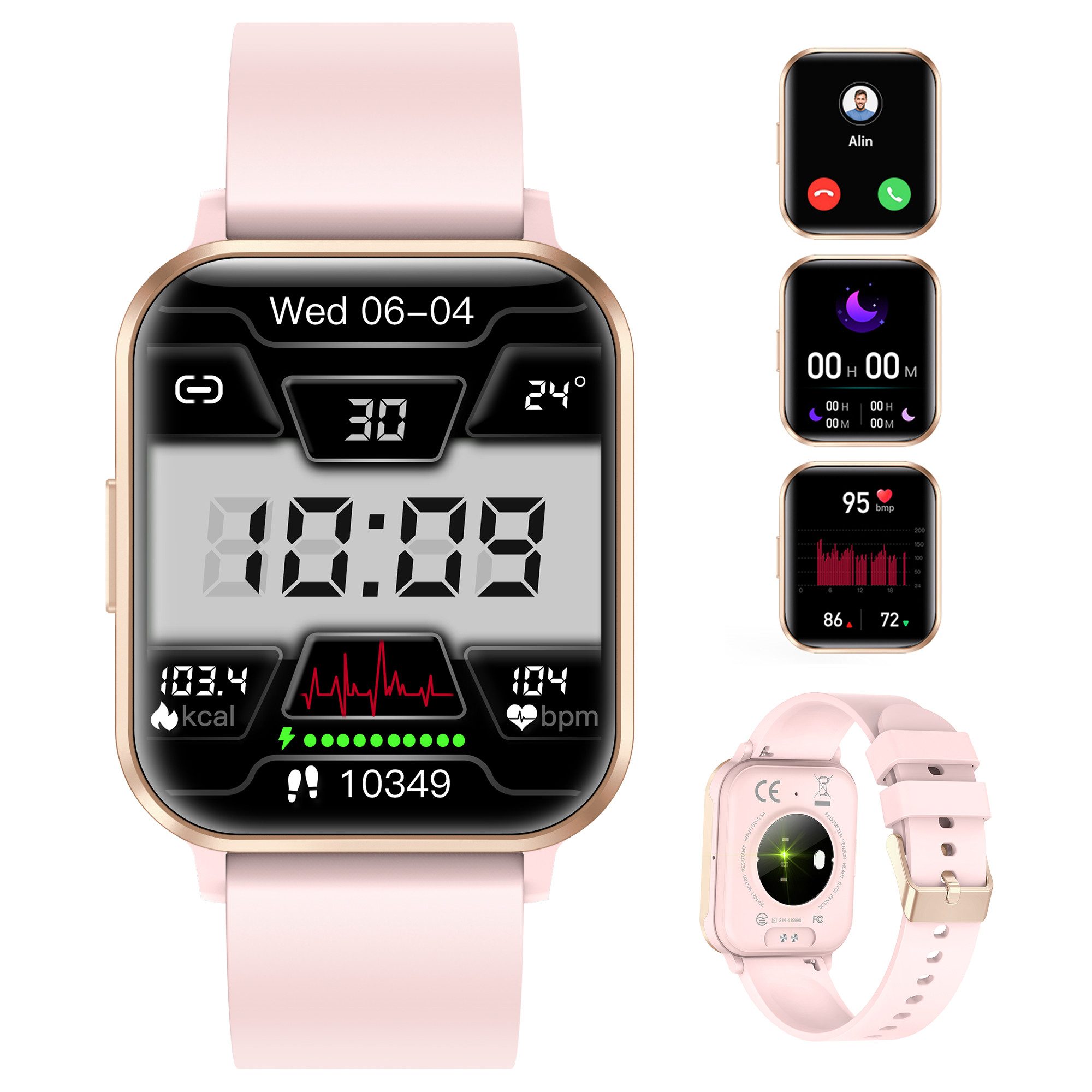 walkbee Smartwatch, Fitness Tracker uhr für Damen Herren mit Telefonfunktion Smartwatch (Quadratischer cm/1,83''-Voll-Touch-Farbdisplay Zoll) mit Blutsauerstoff,Blutdruck,Herzfrequenz,Körpertemperaturmessung, Schrittzähler, Atemtraining, Musiksteuerung und Fernfotografie usw., IP68 wasserdichte Sportuhr mit mehr als 100+ Sportmodi,für Android IOS