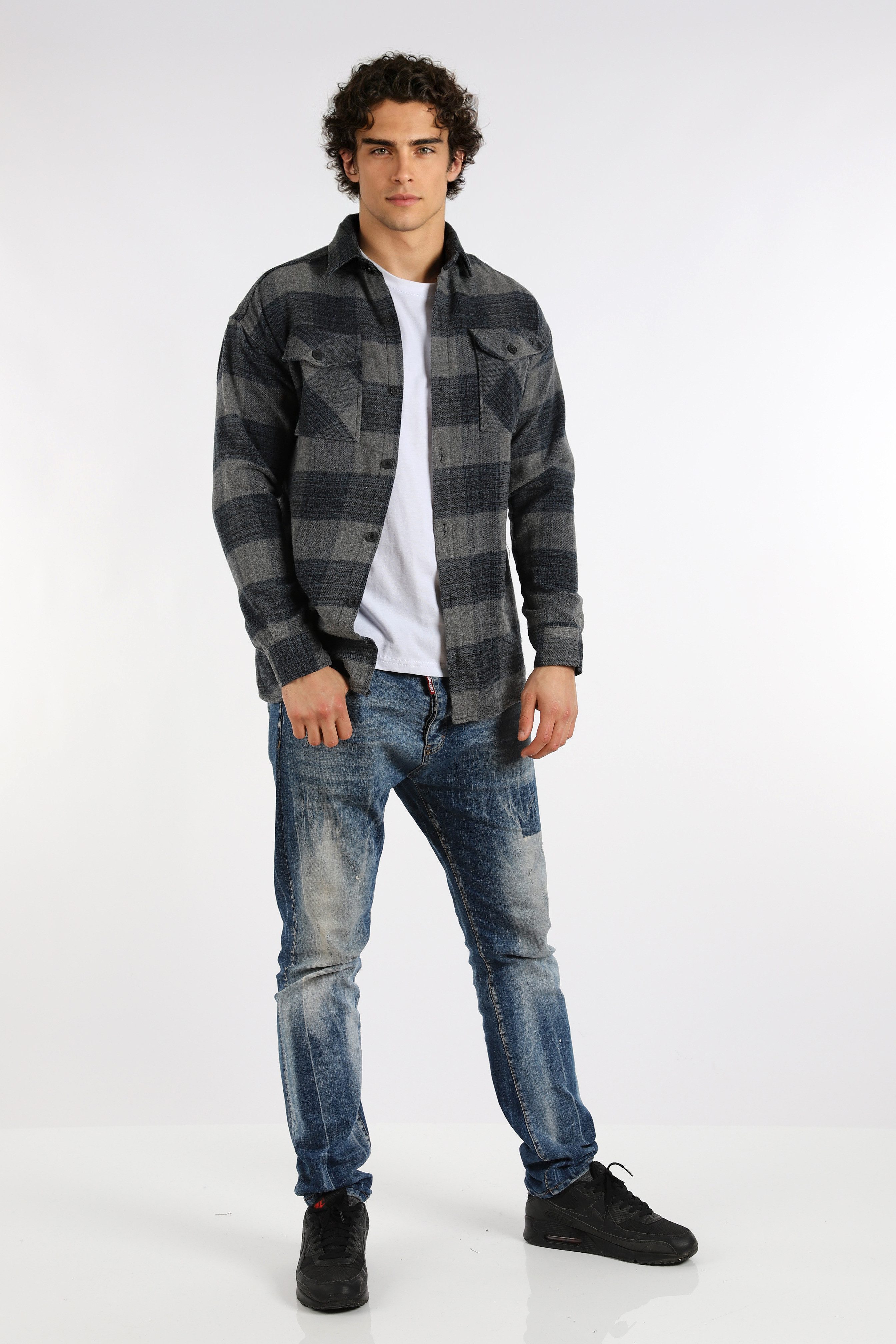 Flanellhemd Herren Holzfällerhemd Flanellhemd Kariert Freizeithemd Jacke