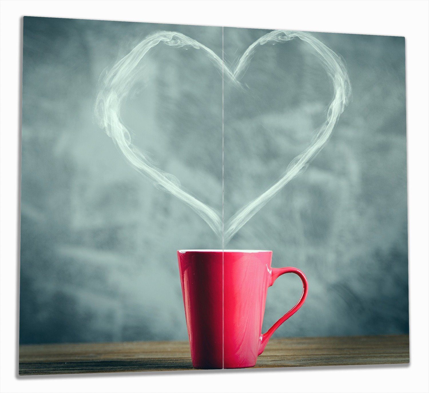 Wallario Herd-Abdeckplatte Tasse mit Kaffee - herzförmiger Dampf, ESG-Sicherheitsglas, (Glasplatte, 2 tlg., inkl. 5mm Noppen), verschiedene Größen | Herdabdeckplatten