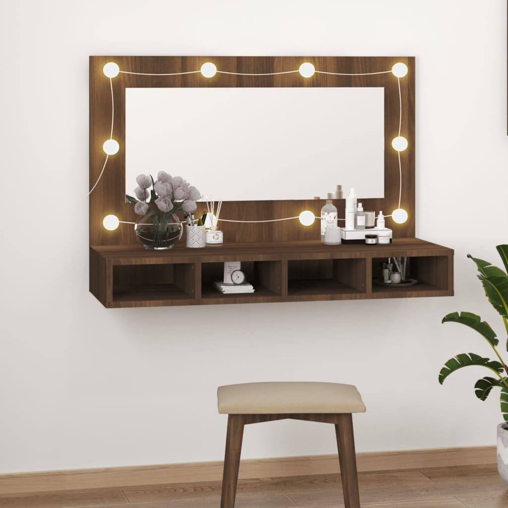 vidaXL Badezimmerspiegelschrank Spiegelschrank mit LED Braun Eiche-Optik 90x31,5x62 cm (1-St) Braune Eiche