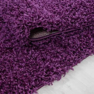 Teppich Unicolor - Einfarbig, Teppium, Rund, Höhe: 30 mm, Teppich Wohnzimmer Shaggy Einfarbig Lila Modern Flauschig Weiche