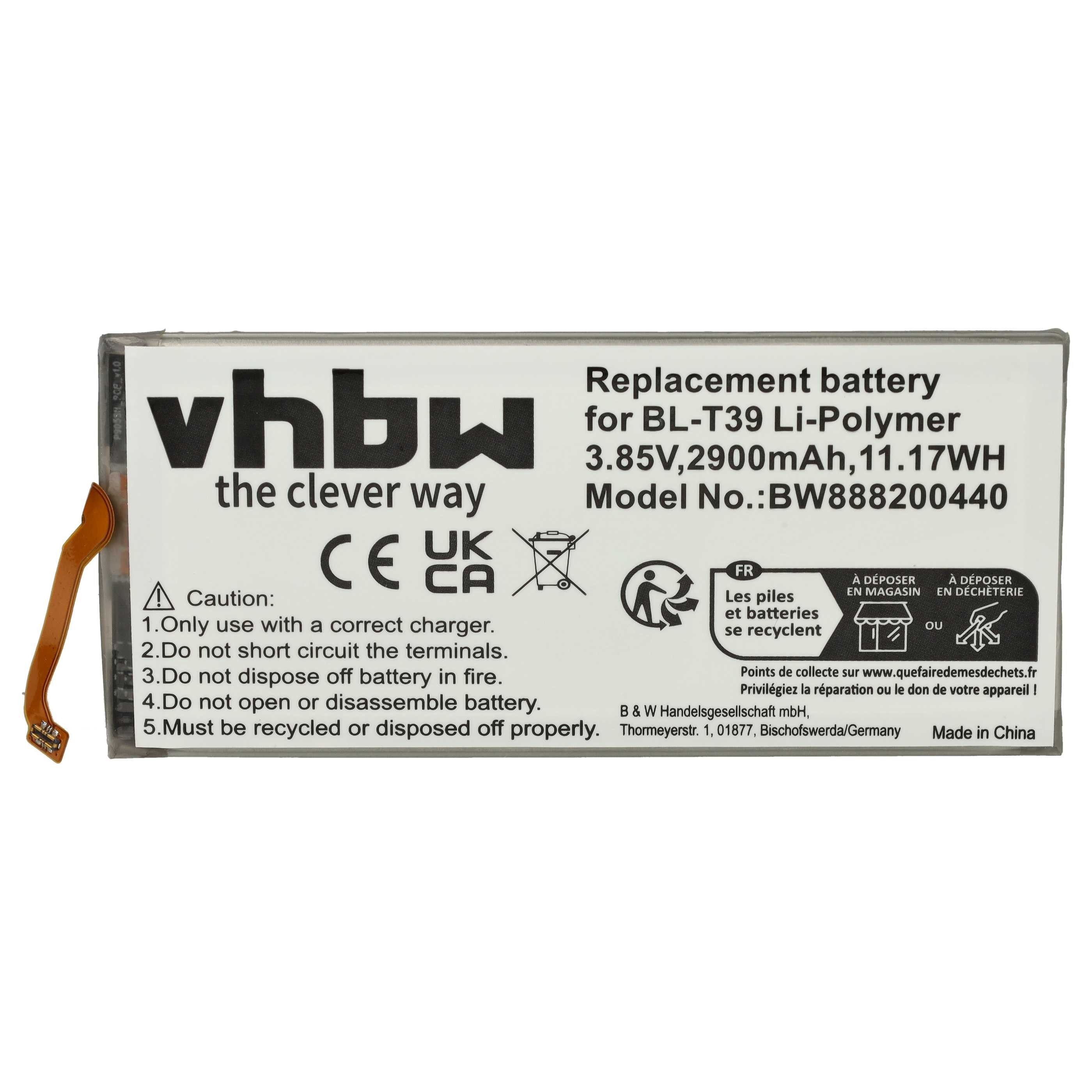 vhbw Akku passend für LG G7 Plus ThinQ Dual SIM, G710N, G7 Fit, G7 Plus Smartphone-Akku Akku Li-Polymer 2900 mAh (3,85 V, 1 St), Leistungsfähiger Austausch-Akku für Telefon, Smartphone