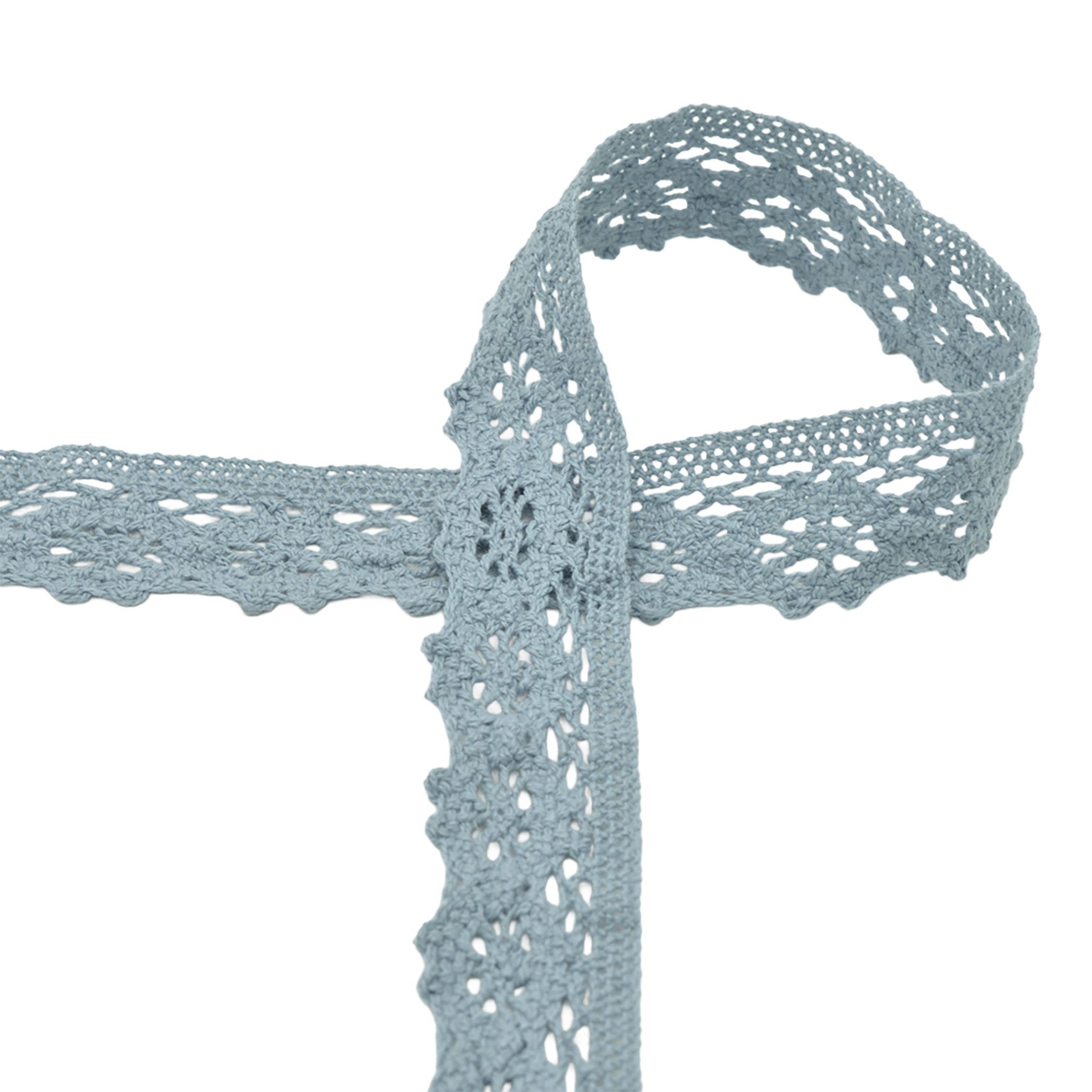 maDDma Spitzenband Baumwollspitze 3m x 30mm Zierband Häkelborte Klöppelspitze Dekospitze, taubenblau