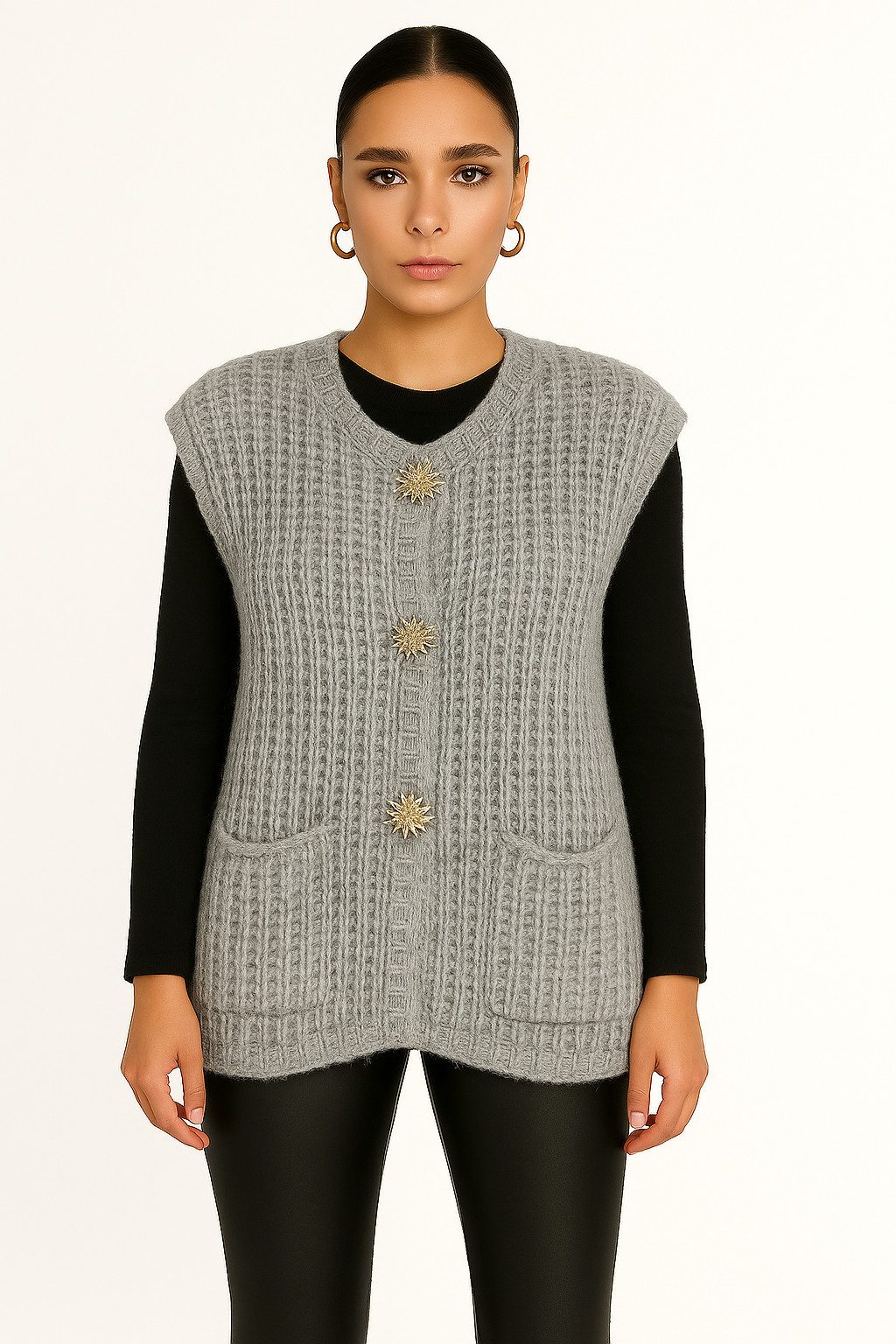 Worldclassca Strickweste WORLDCLASSCA Oversize Strickweste Ärmellos Dick Pu günstig online kaufen