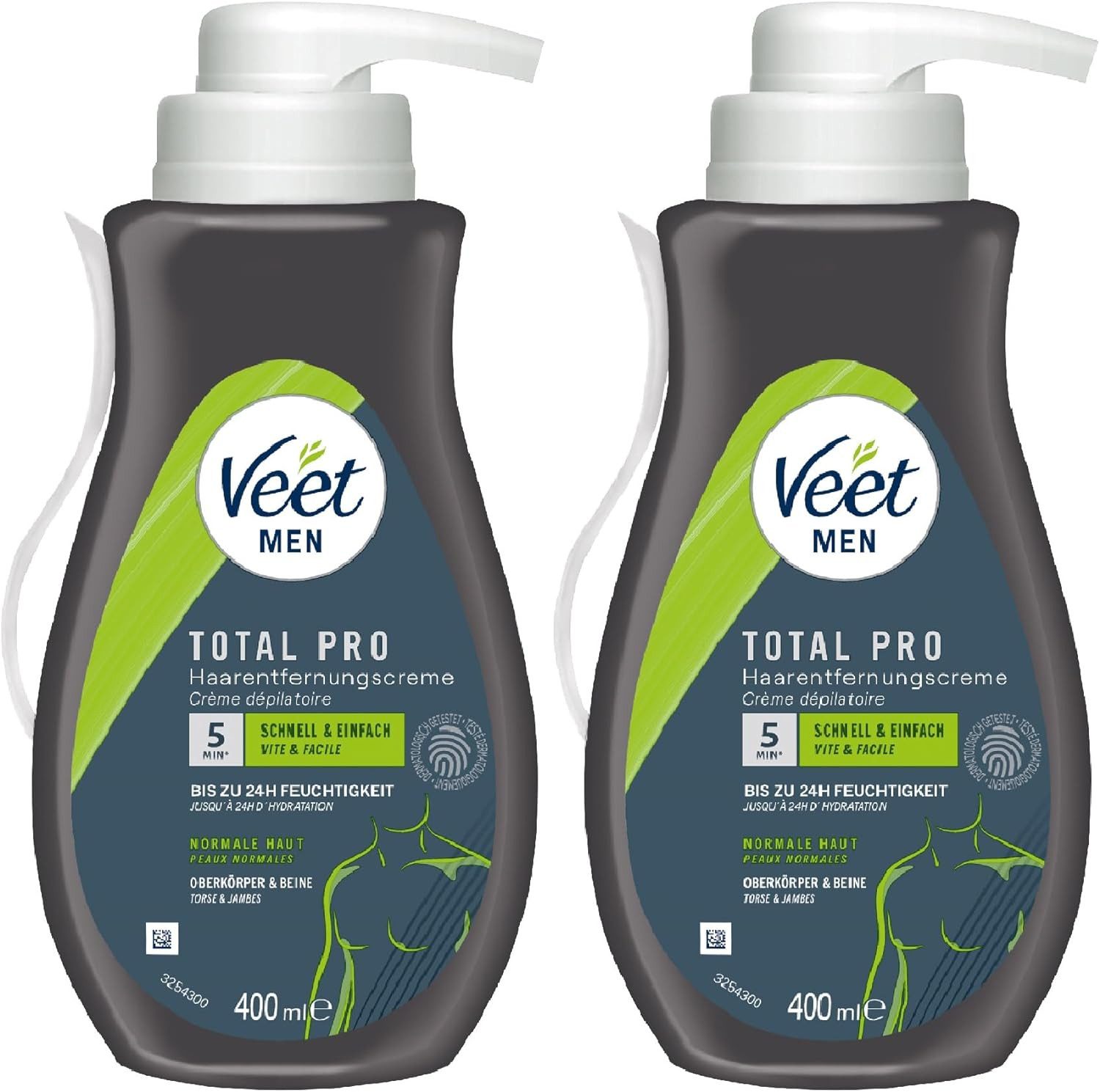 Veet MEN Enthaarungscreme Sensitive Power (2 x 400ml), Spar-Pack, 2 St., Schnelle & effektive Haarentfernung für Männer in nur 5-10 Minuten, im praktischen Spender mit Spatel