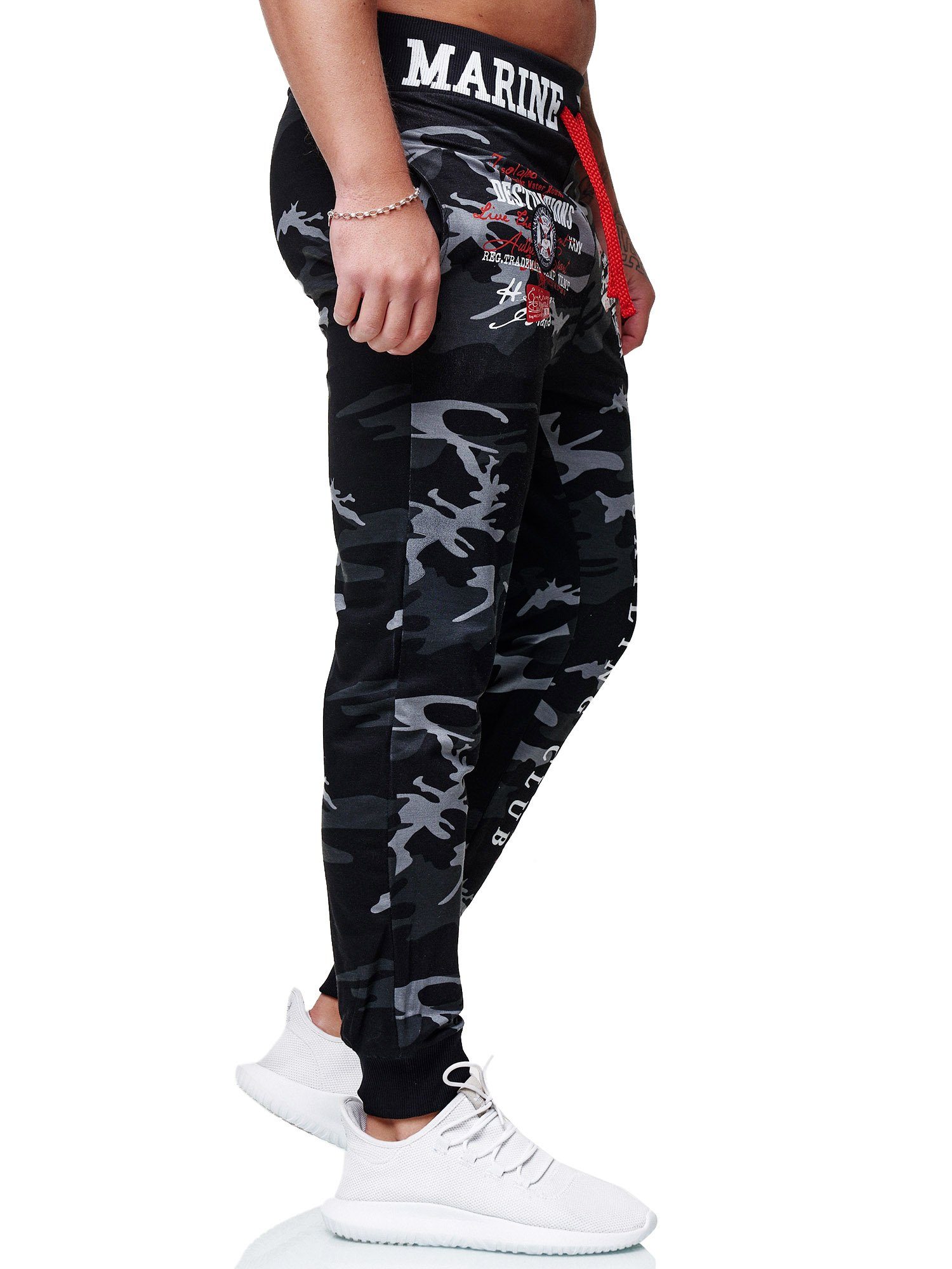 Casual 1-tlg) Freizeit Fitness OneRedox (Sporthose 3629C Sweatpants, Jogginghose Schwarzcamo-rot Trainingshose