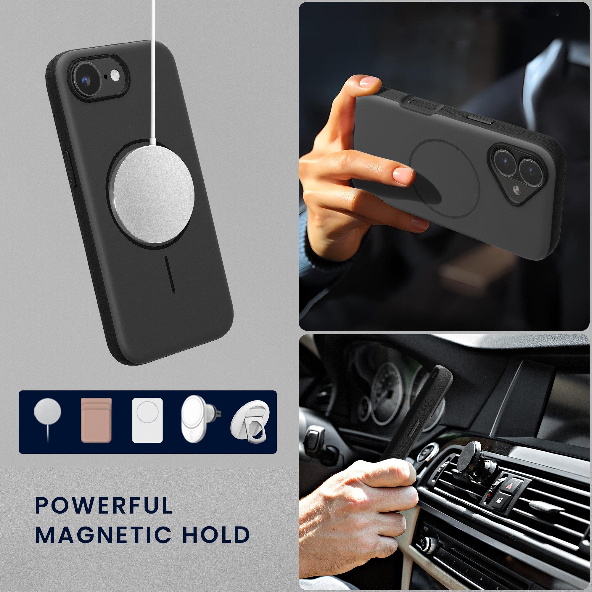 kwmobile Smartphone-Hülle Stoßdämpfende Handyhülle für Apple iPhone 17e / iPhone 16e, TPU Bumper Hülle mit MagSafe - Dunkelgrau