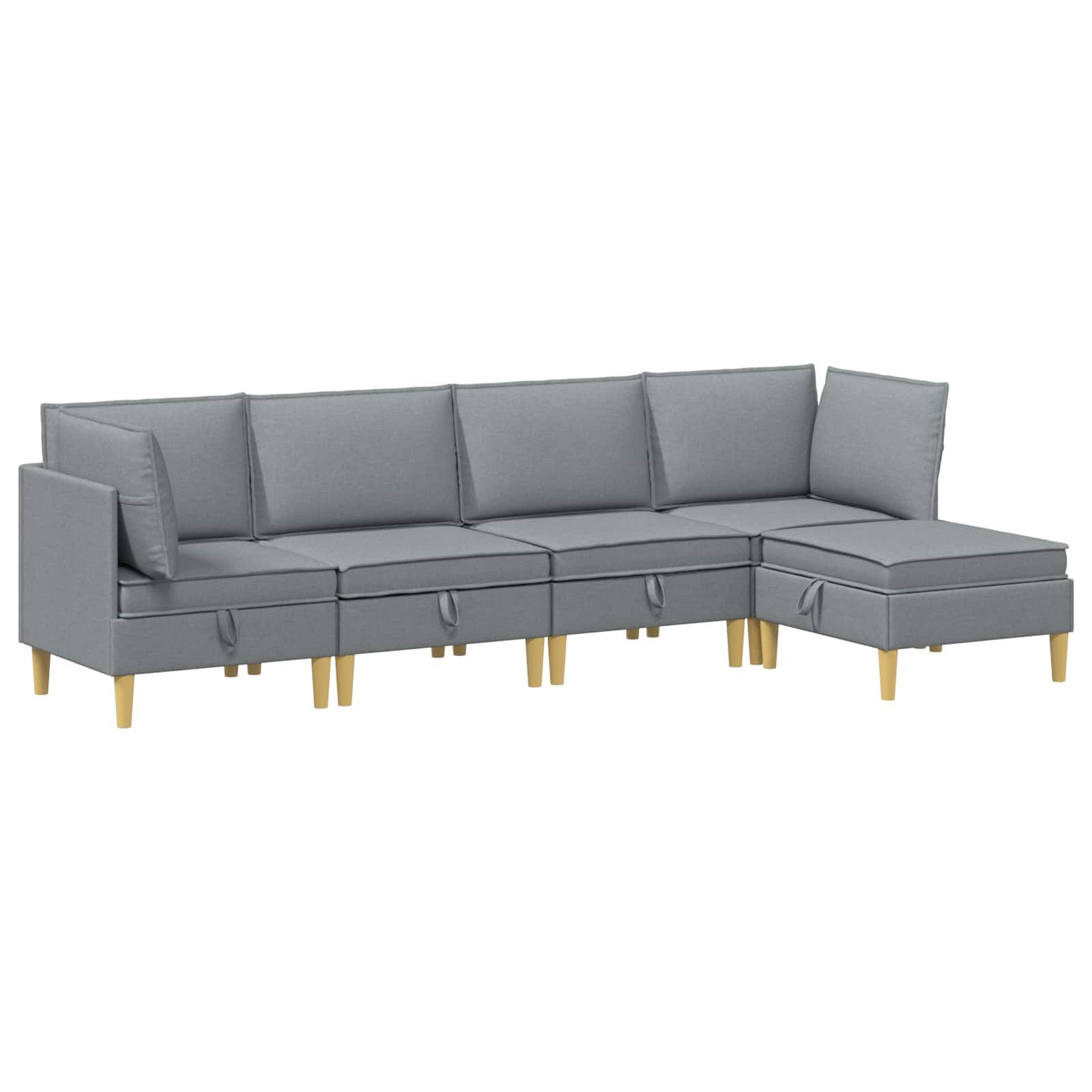 vidaXL Sitzgruppe Wohnzimmergarnitur mit Kissen mit Speicher 5 pcs Hellgrau Stoff, (5-tlg)