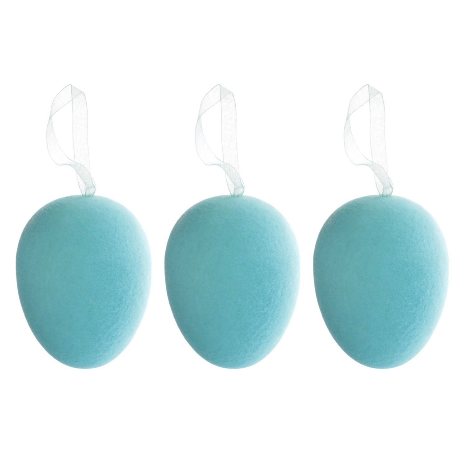 Macosa Home Osterei 3er Set Deko Türkis beflockt Hänger Dekoeier Oster-Dekoration (Hängedeko), Dekoei Osterdekoration