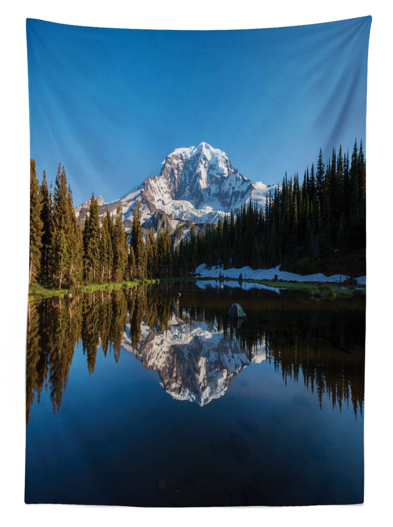 Mount Schnee Bereich Waschbar Abakuhaus Klare Farbfest geeignet Woods Rainier See Für Außen Tischdecke Amerikanischer den Farben,