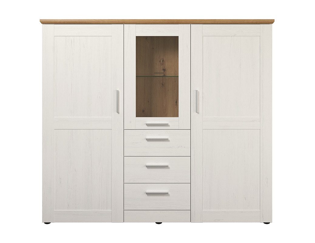 trendteam Vitrine Highboard Shade, Andersen Pinie weiß / Artisan Eiche, Landhausstil