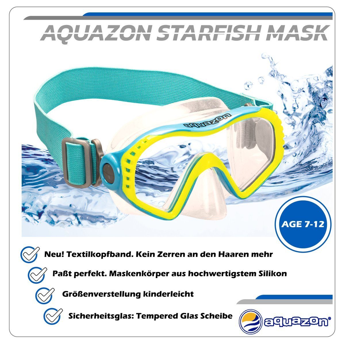 AQUAZON Taucherbrille STARFISH, Jahre Kinder für Schnorchelbrille 7-12