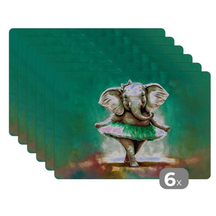 Platzset Elefant - Ballerina - Farbe - Bogen - Porträt - Kinder MuchoWow (6-St) Platzset Platzdecken Platzmatte Tischmatten Schmutzabweisend