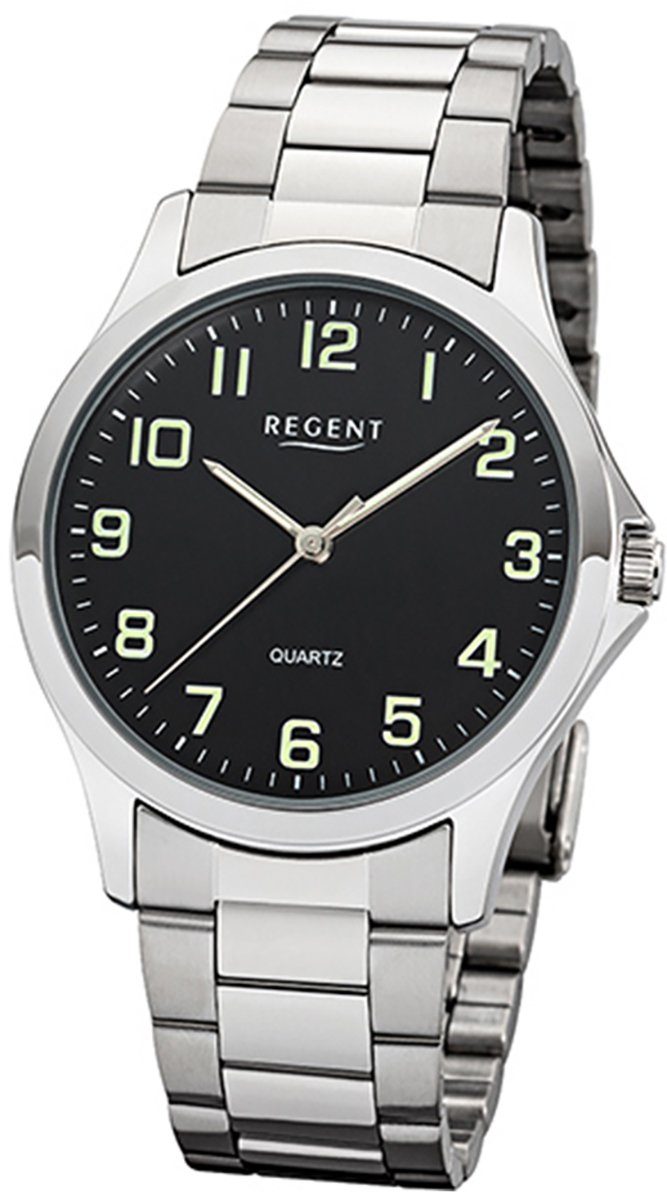Regent Quarzuhr Regent Herren Uhr 39mm), mittel Metall Herren 1152411 rund, Metallarmband Quarz, Armbanduhr (ca