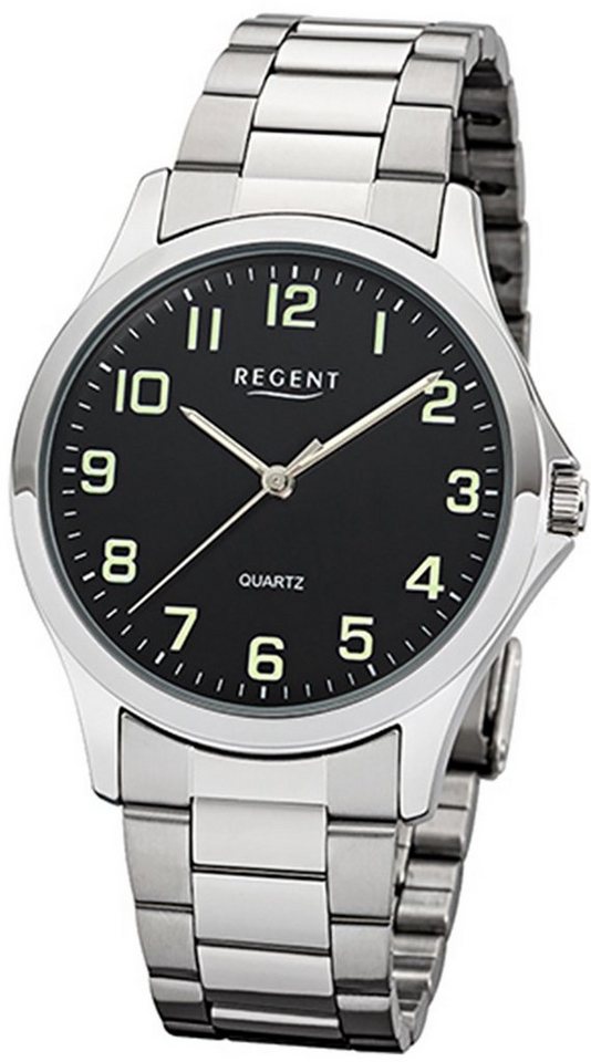 Regent Quarzuhr Regent Herren Uhr 1152411 Metall Quarz, Herren Armbanduhr  rund, mittel (ca. 39mm), Metallarmband
