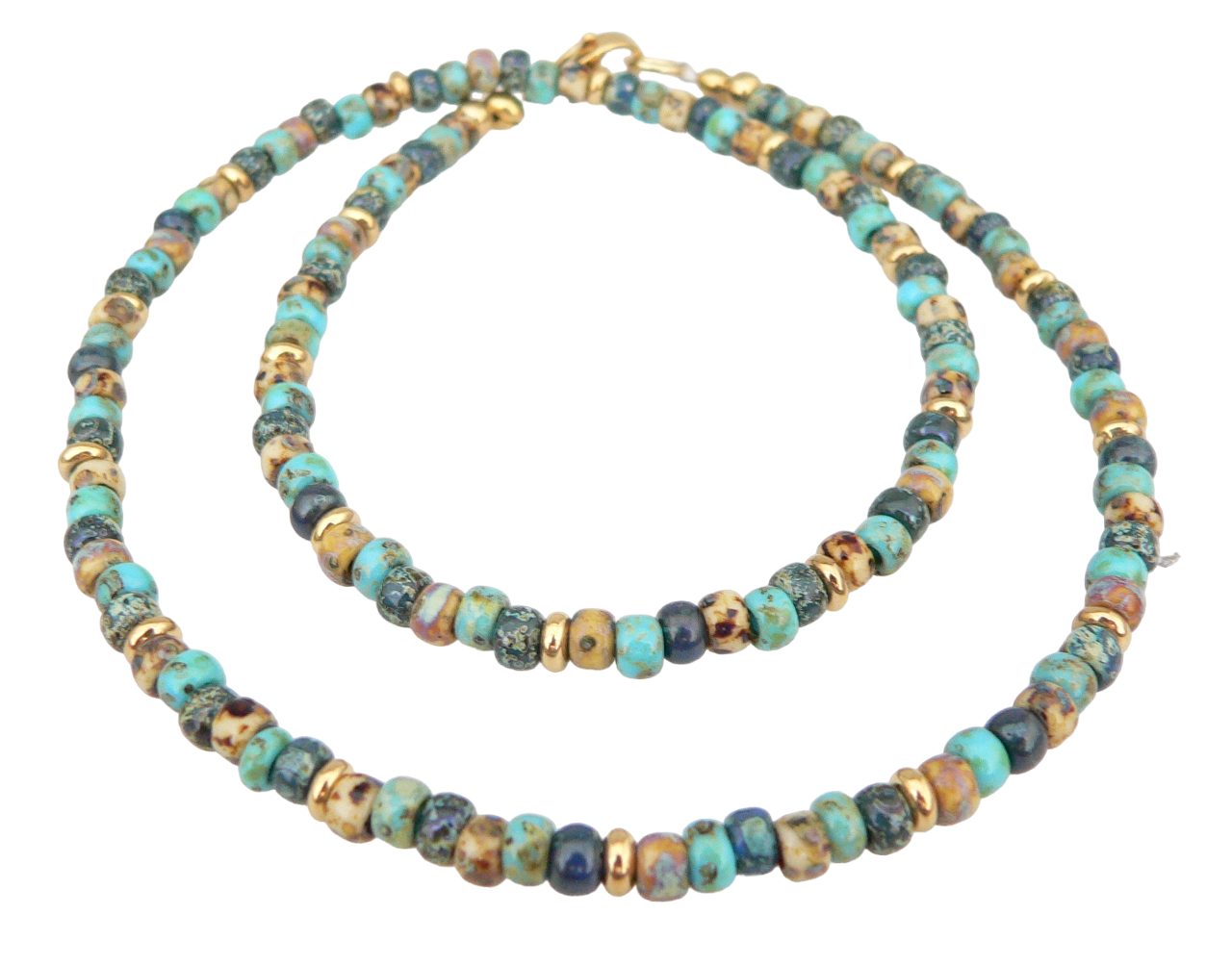 Kette ohne Anhänger 038b zarte Halskette Rondelle Picasso Perle Glas blautöne