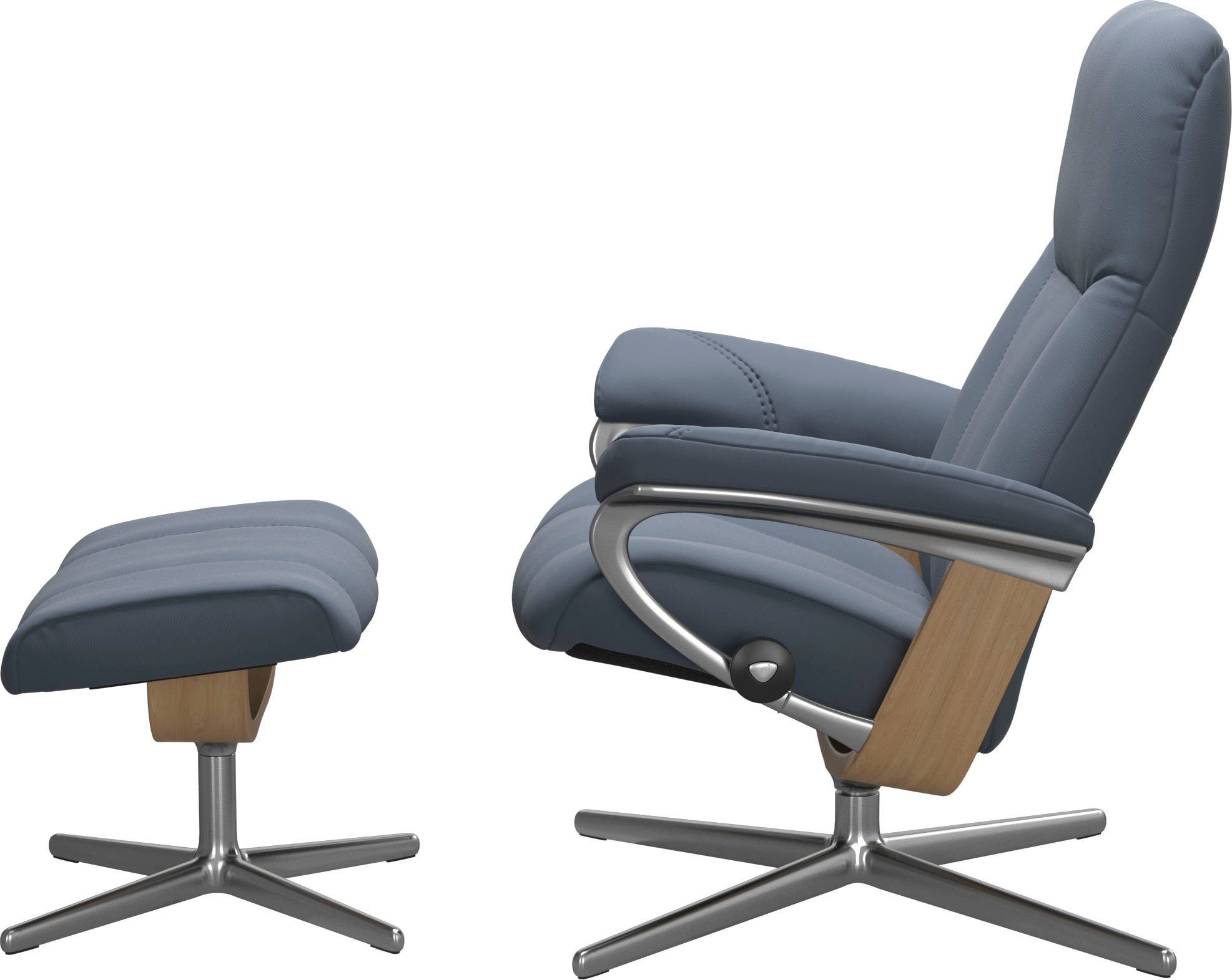 Stressless® Relaxsessel (Set, Größe Hocker, M mit S, mit Cross Consul L, Relaxsessel Hocker), Eiche Base, Holzakzent & mit