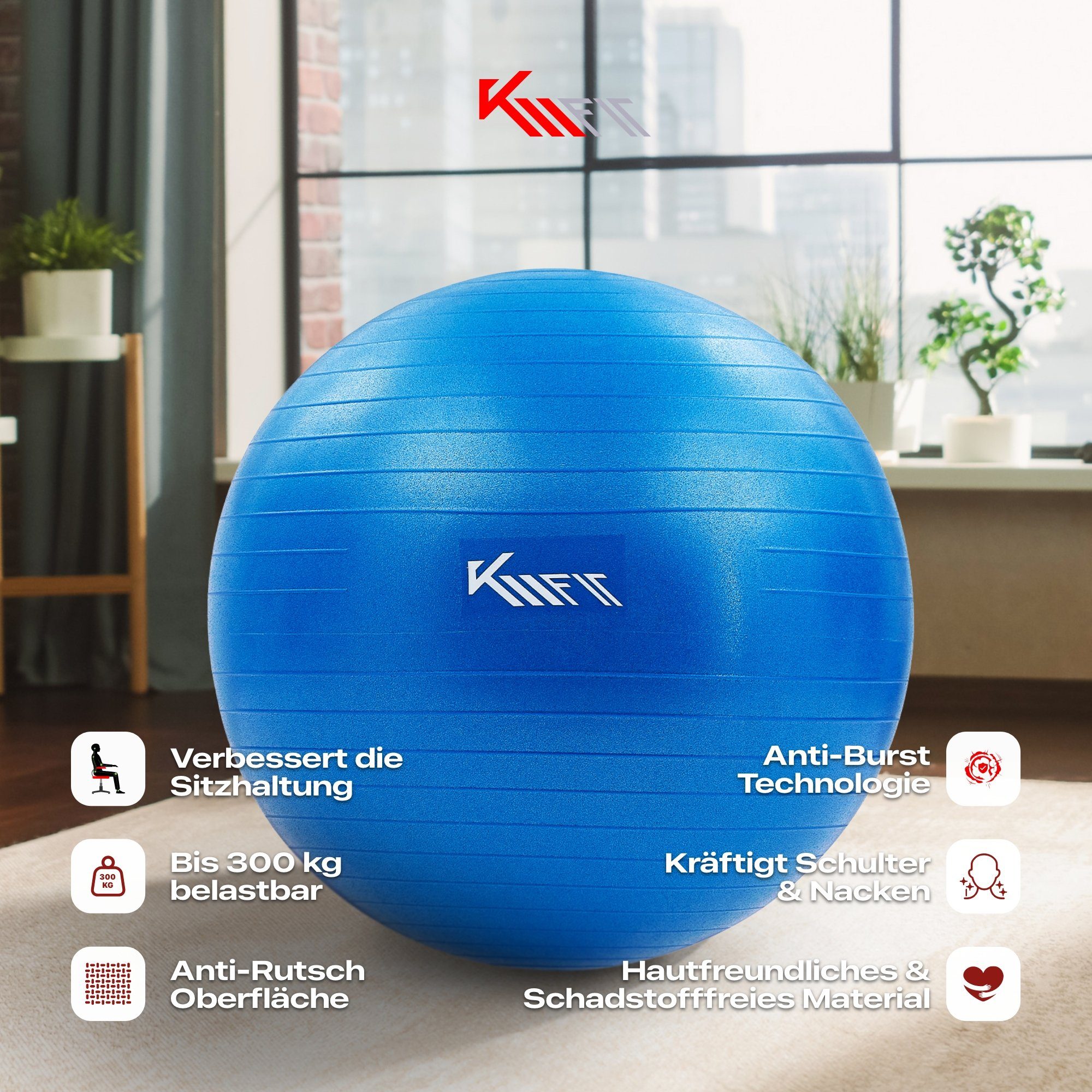 KM - Fit Gymnastikball 55 cm Trainingsball Sitzball für Fitness, Yoga & Gymnastik (mit Luft-Pumpe), Max. Belastbarkeit: 300 kg