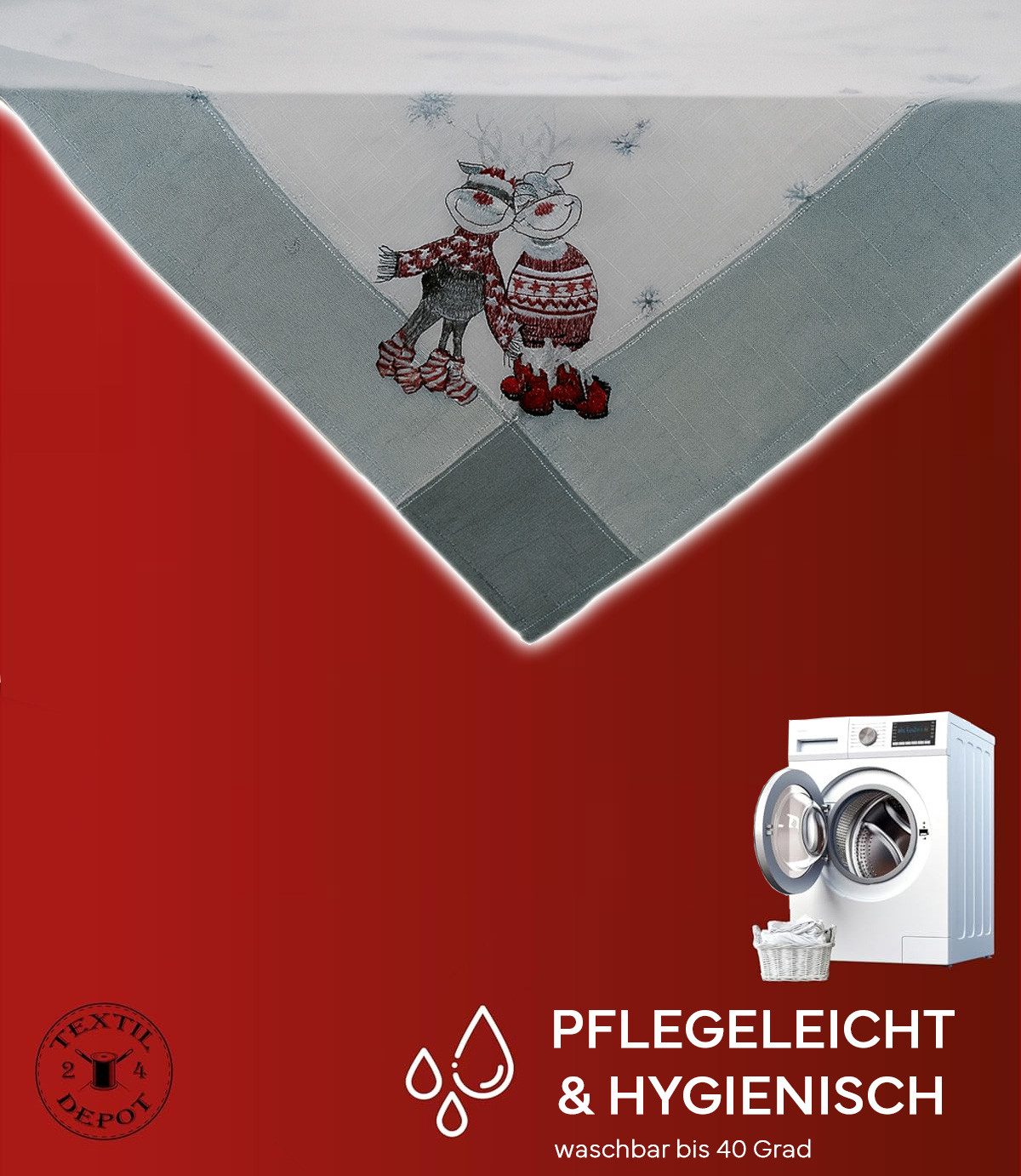 texpot Tischdecke Tischläufer Stickerei lustiger Elch Tischtuch (1-tlg)