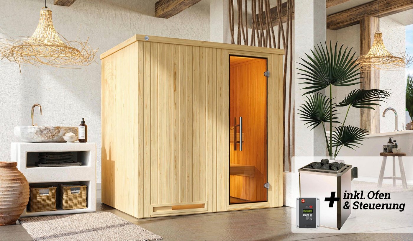 Thumbnail - weka Sauna Halmstad, BxTxH: 194 x 144 x 199 cm, 68 mm, (Set) 7,5 kW-Ofen mit digitaler Steuerung