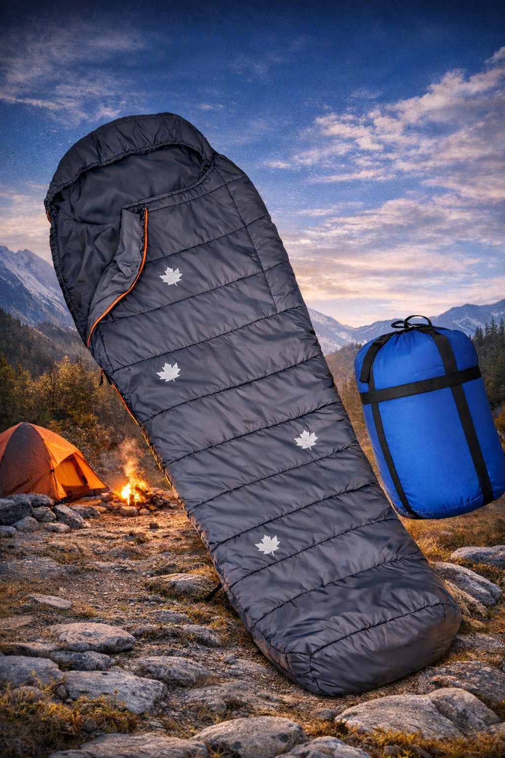 everest 1953 Mumienschlafsack Maple Leaf 3°C bis -18°C 3-4 Seasons 215 cm x 78 cm x 54 cm 1,2 KG, 2 Wege Reißverschluß
