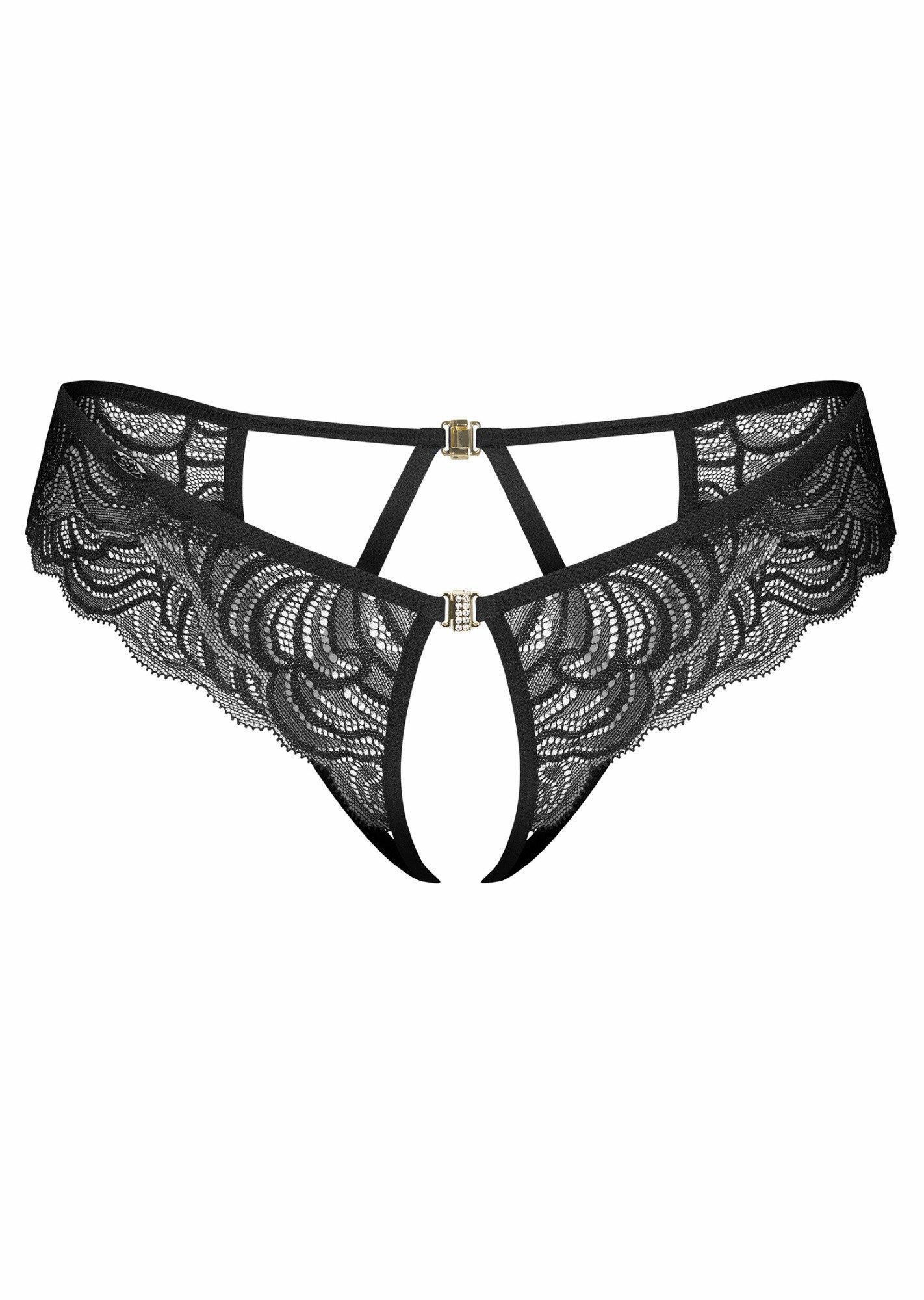 Obsessive String Divienne offener String aus Spitze - schwarz (1-St) Spitze betont die Hüften, dekorative goldfarbene Details
