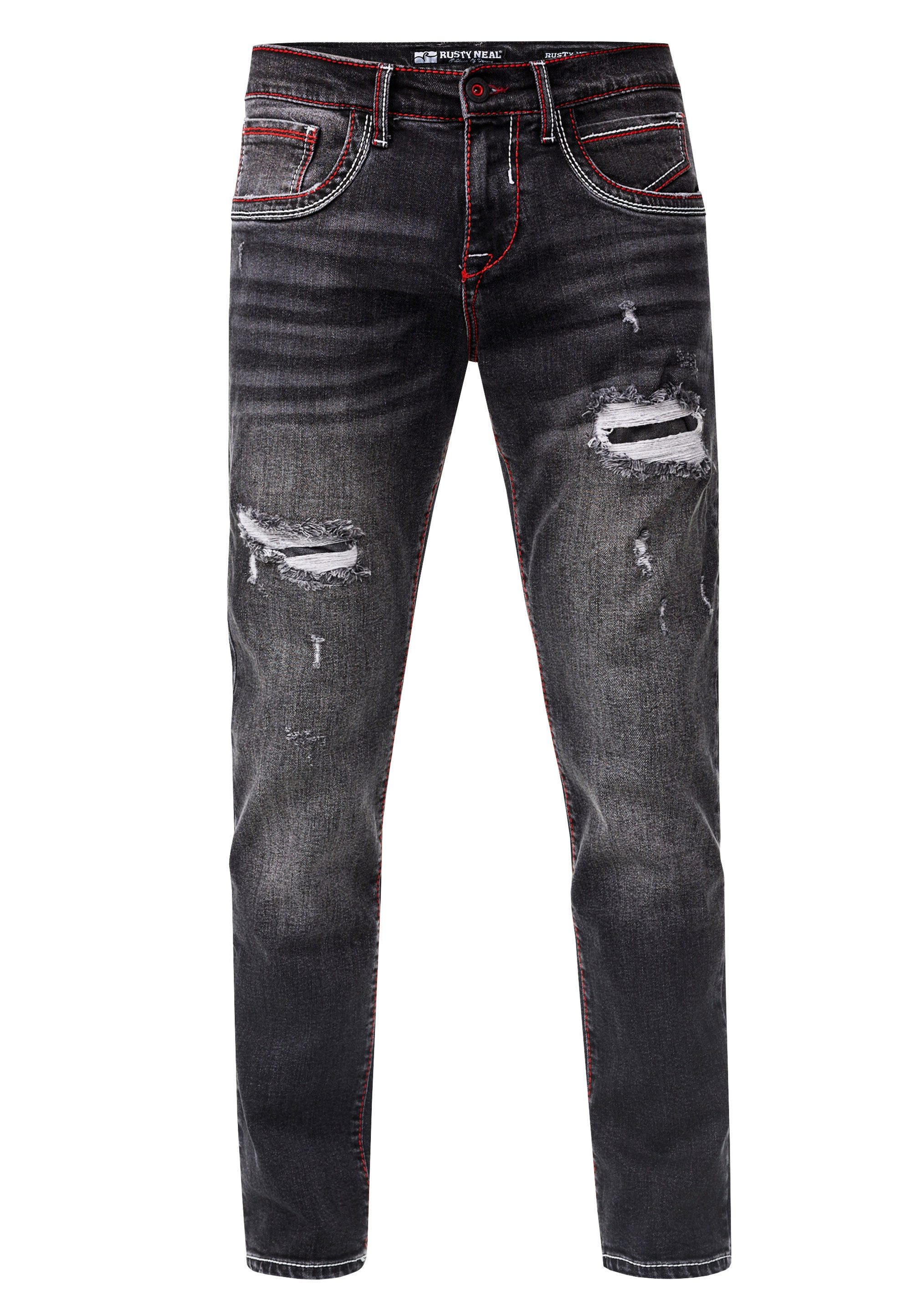 Rusty Neal Straight-Jeans ODAR Mit farblich abgesetzten Ziernähten
