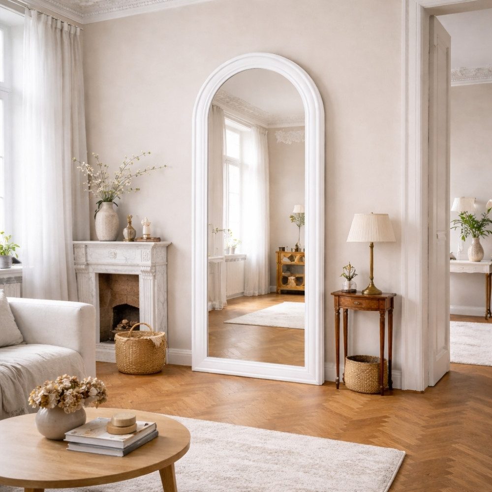 LebensWohnArt Wandspiegel Design Rundbogen Spiegel 180x85cm FORMOSA weiss Wandspiegel