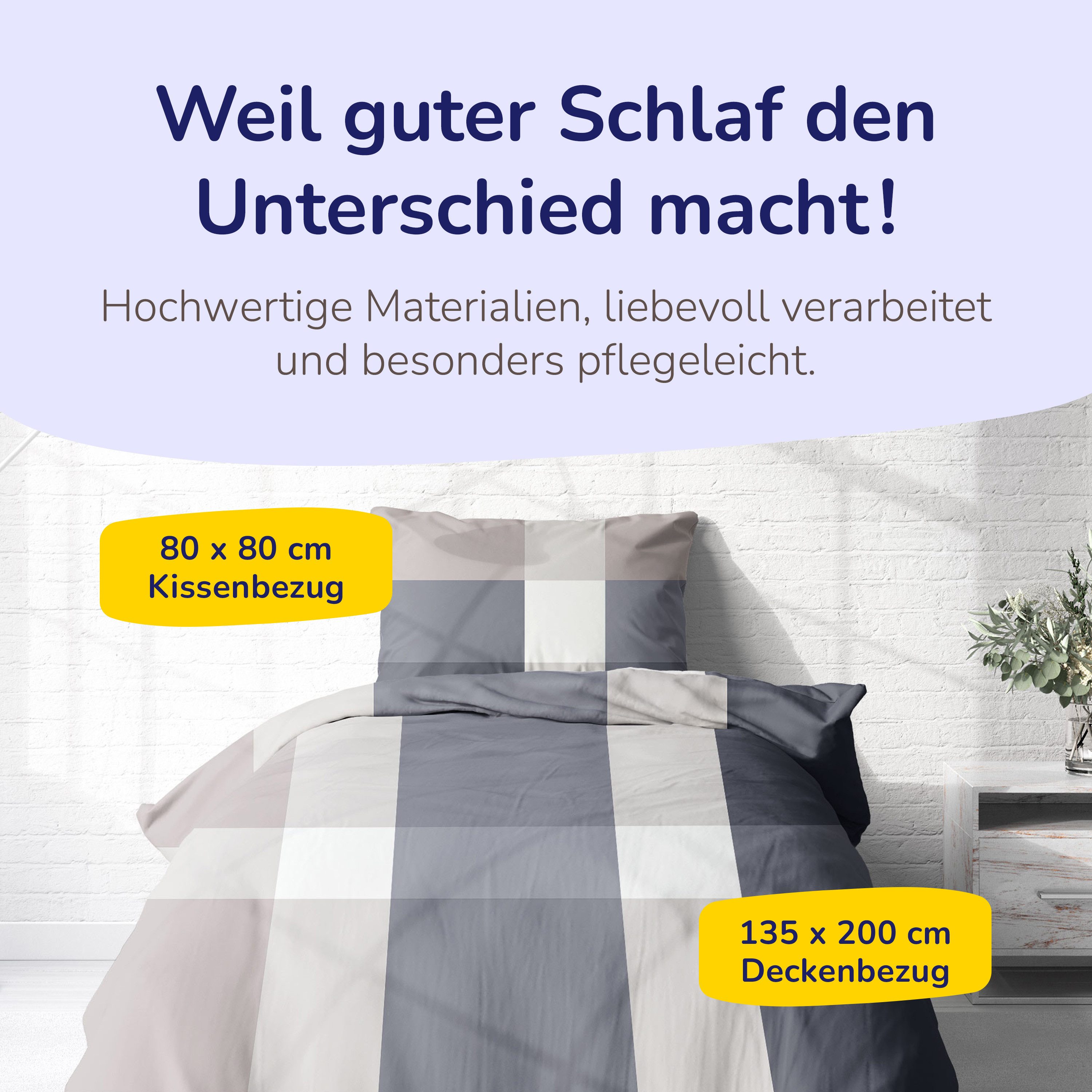 Träumschön Bettwäsche Premium Set aus Baumwolle 135x200 oder 155x220 cm, Karo beige o. blau, Baumwolle, 2 teilig, mit Reißverschluss, luftig und leichte Sommerbettwäsche