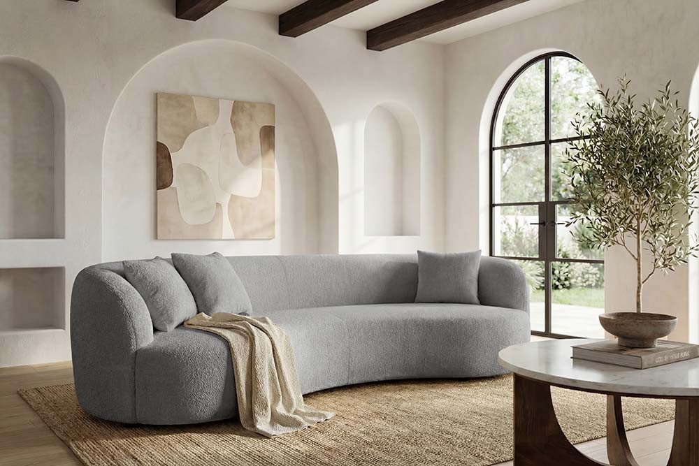 riess-ambiente 3-Sitzer ATELIER 230cm grau - Bouclébezug, Sofa, Zierkissen, Polsterung, modern, Einzelartikel 1 Teile, Elegante & gepolsterte Couch - ideal für Gäste- & Wohnzimmer & Lounge
