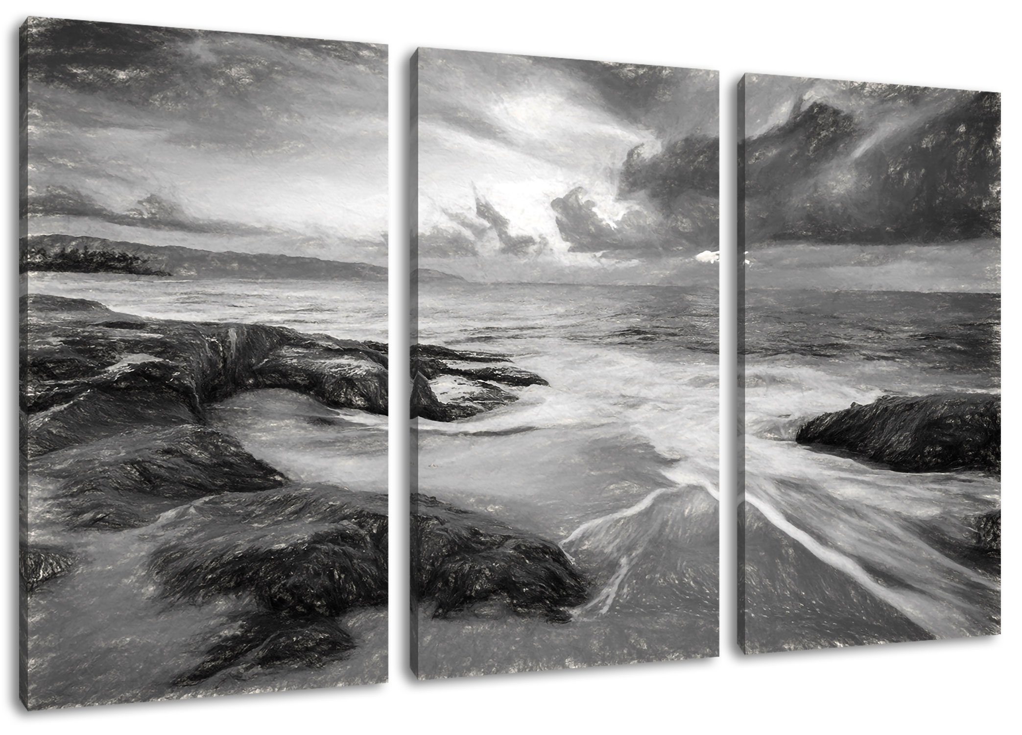 3Teiler (1 fertig auf Kunst, auf (120x80cm) Sonnuntergang bespannt, Hawaii Hawaii Sonnuntergang Pixxprint Leinwandbild Zackenaufhänger Kunst inkl. St), Leinwandbild