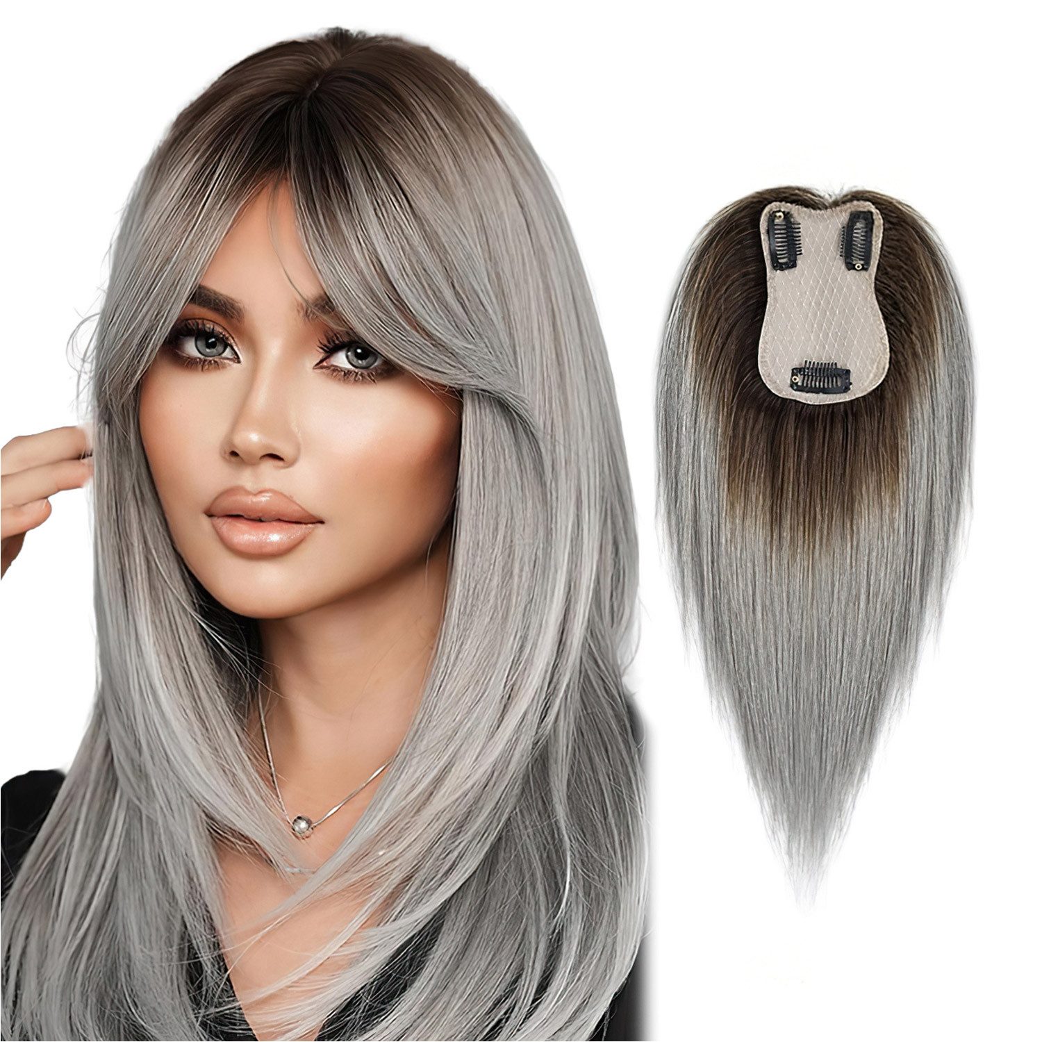 Refttenw Echthaar-Extension Haarteile Damen Echthaar Haarteil mit Klammer Haarverdichtung, 25cm Haarteile für Dünnes Haar