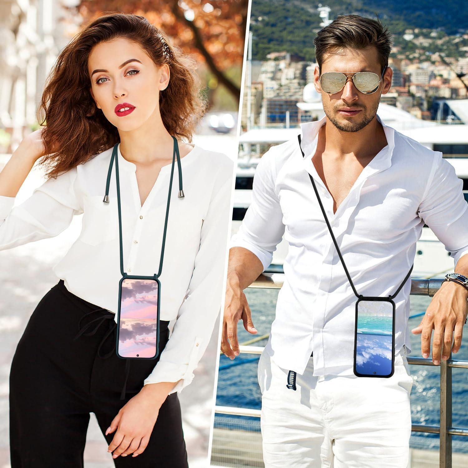 LuxusKollektion Case zum Umhängen Handyhülle S25 Silikon Slim Kordel Samsung Galaxy S25 Grün