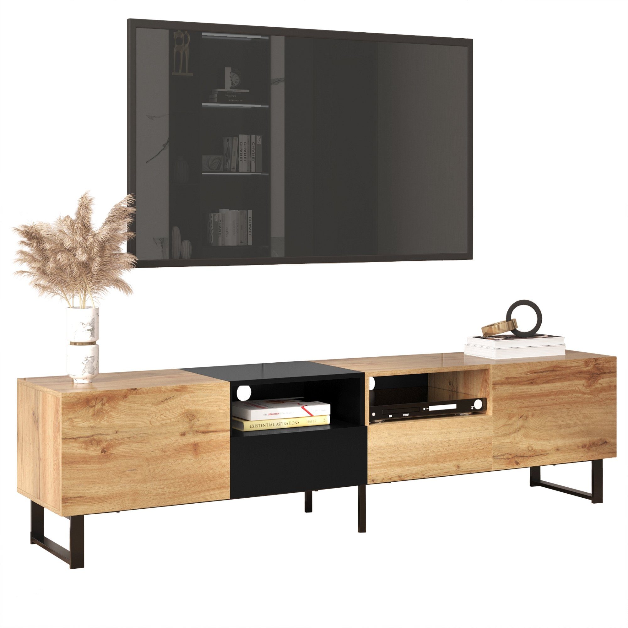 Celya TV-Ständer mit zwei Schubladen,Mit Stauraum, Türen zwei Konstruktion,MDF) 190cm robuste TV-Ständer, (195×38×48cm,geräumiger