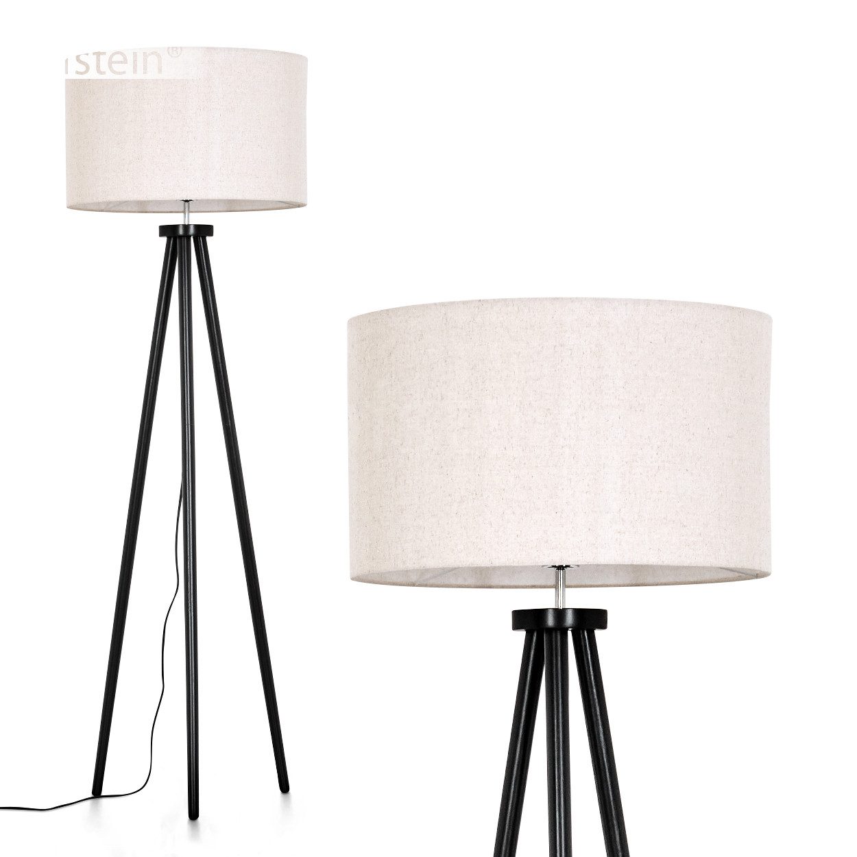 Stehlampe Stehlampe aus Holz/Stoff in Schwarz/Weiß/Beige