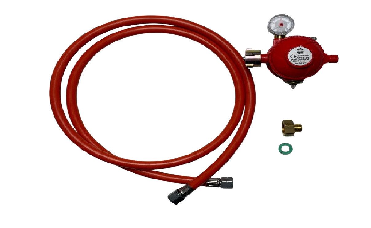 Druckregler 50 mbar, Gasschlauch Druckminderer Set 150cm/ 50mbar 1/2\"R x 1/4\"lks