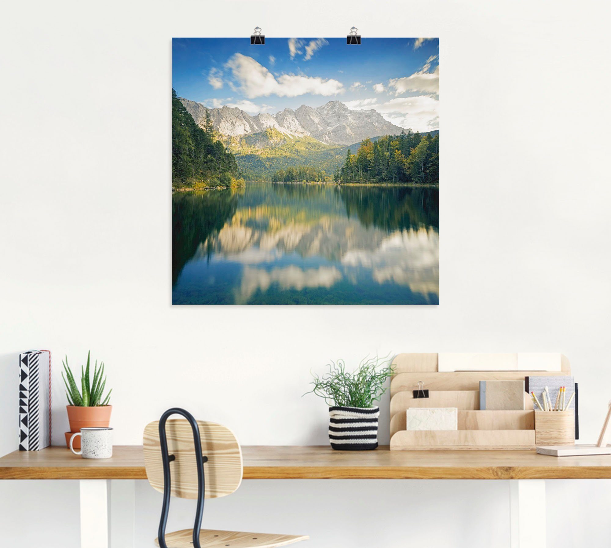 & Alpenbilder Poster Zugspitze in versch. Größen Berge mit als Wandaufkleber Wandbild Artland Leinwandbild, Eibsee, (1 St), Alubild, oder