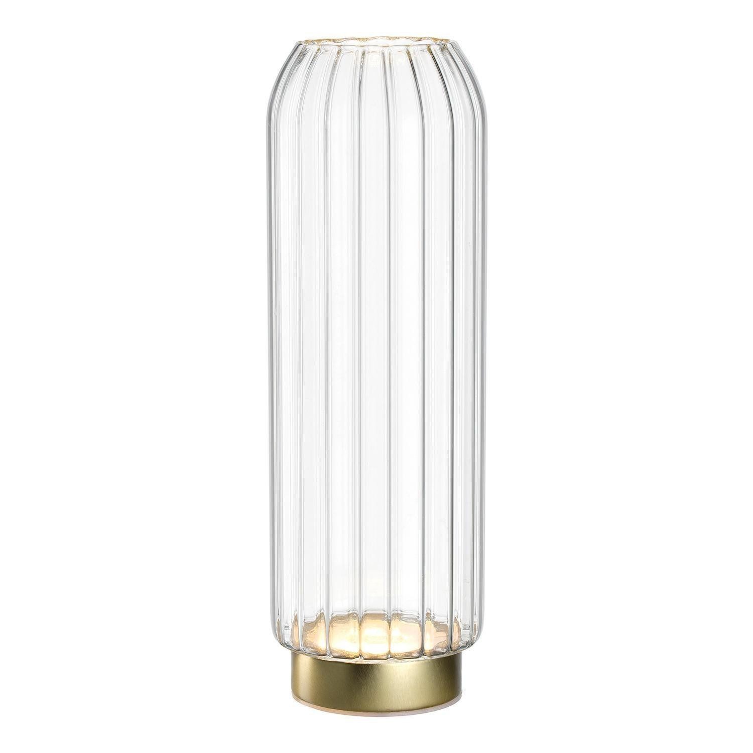 LEONARDO Dekovase LED-Vase RIPOSO, Transparent, Goldfarben, Glas (1 St), Batteriebetrieben, Ø 9 x H 28 cm