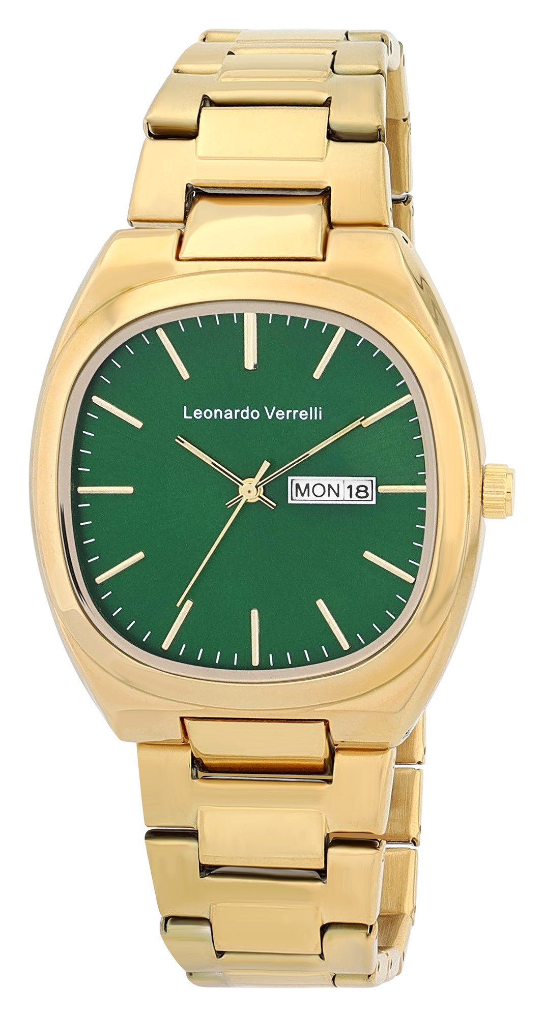 Leonardo Verrelli Quarzuhr 2800127 Tonneau-Uhr mit Edelstahlarmband, Datum