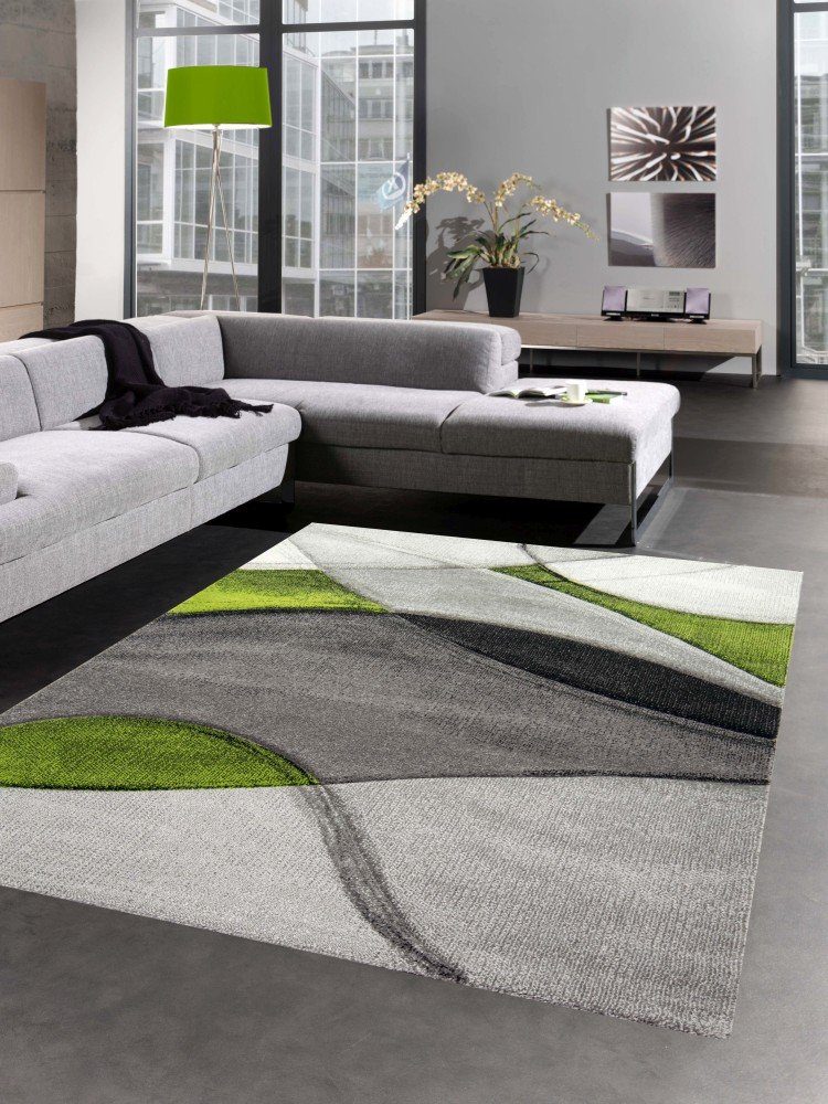Höhe: mm 13 Wellen rechteckig, modern Wohnzimmer Carpetia, Teppich schwarz, grau grün Teppich Teppich